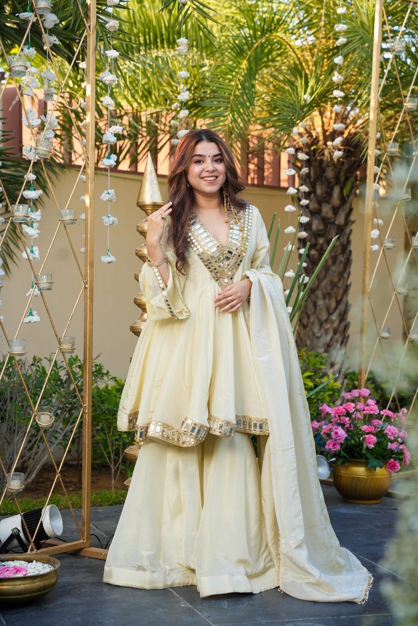 Wedding Special Full Sleeves Real Mirror Work Sharara Suit