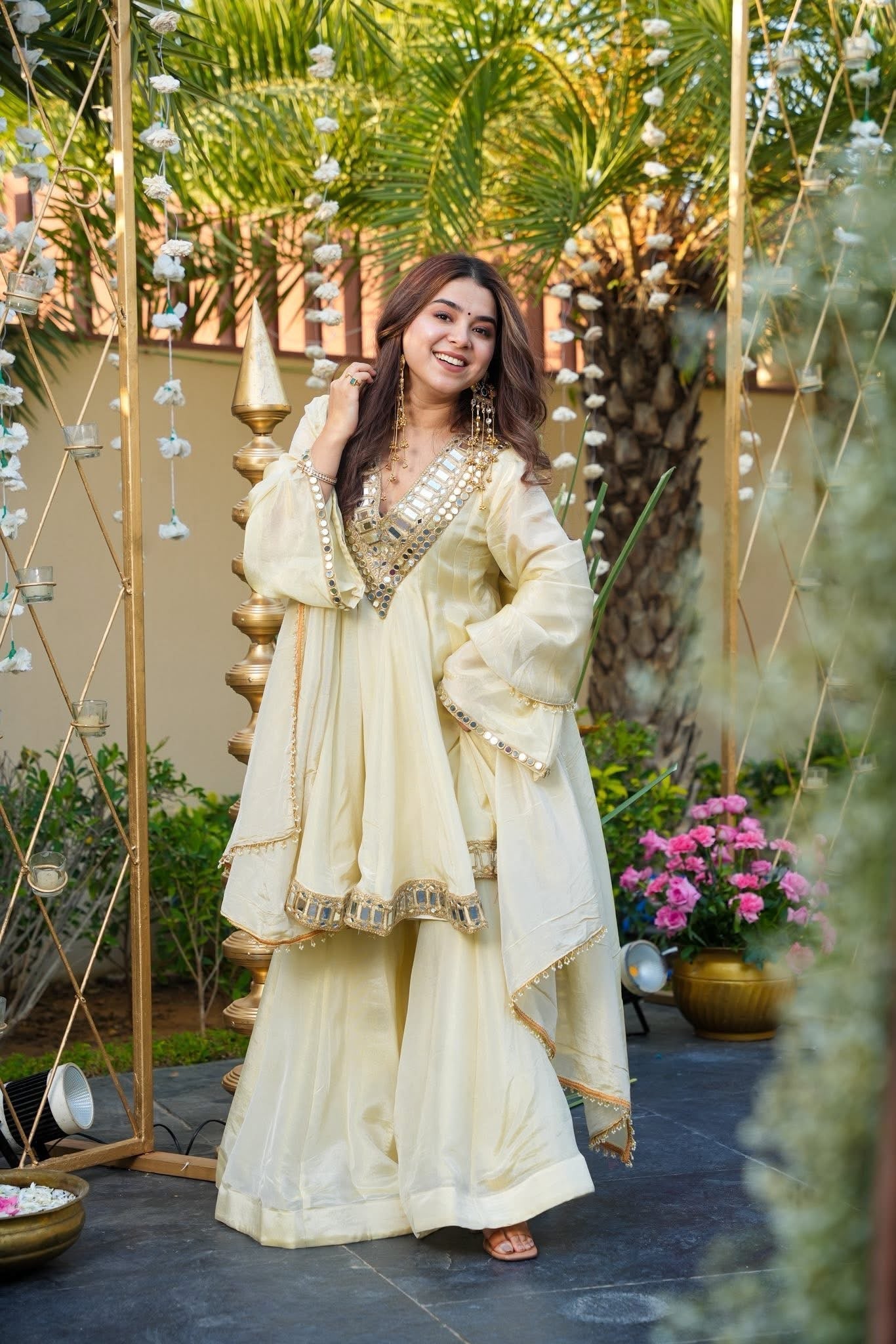 Wedding Special Full Sleeves Real Mirror Work Sharara Suit