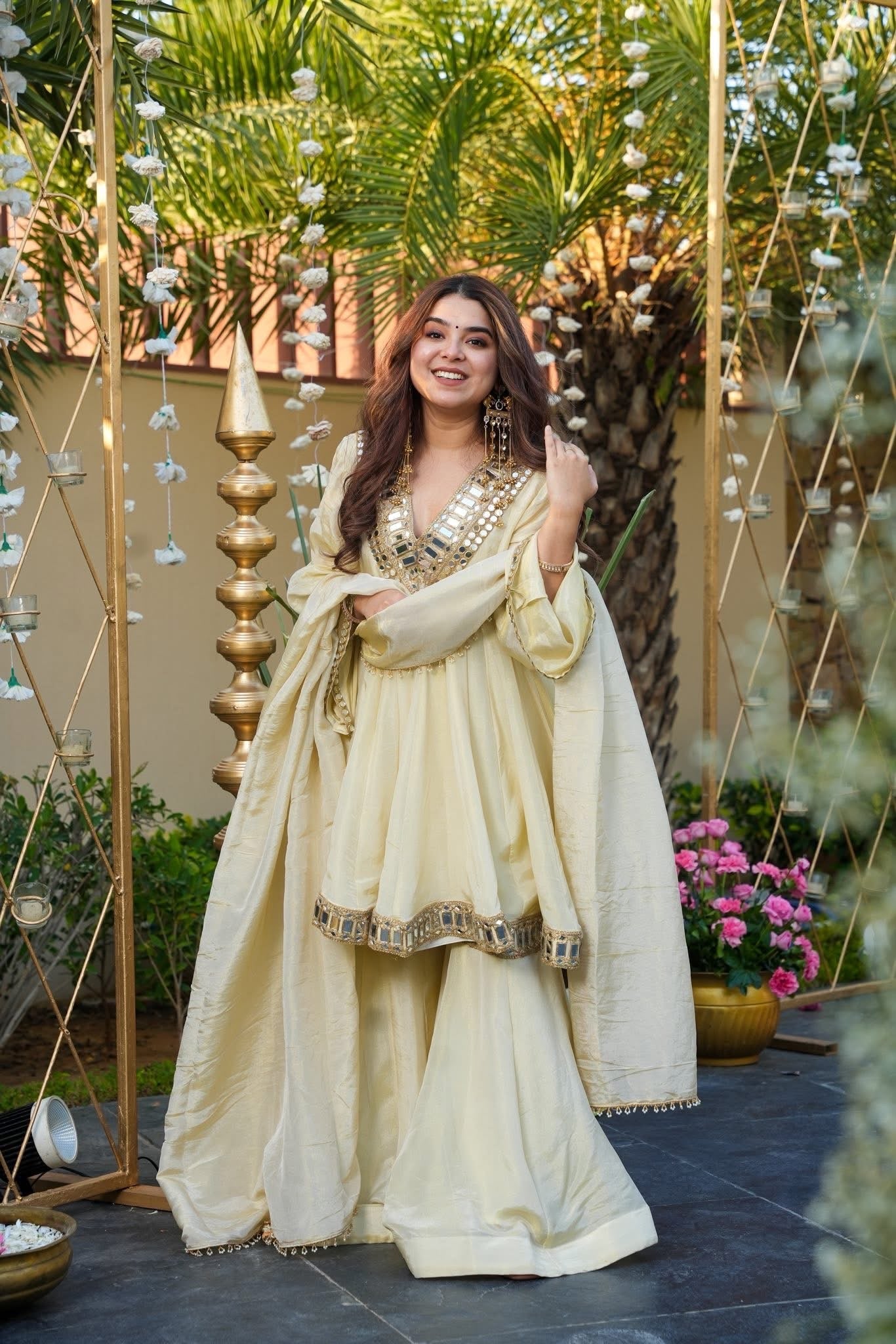 Wedding Special Full Sleeves Real Mirror Work Sharara Suit