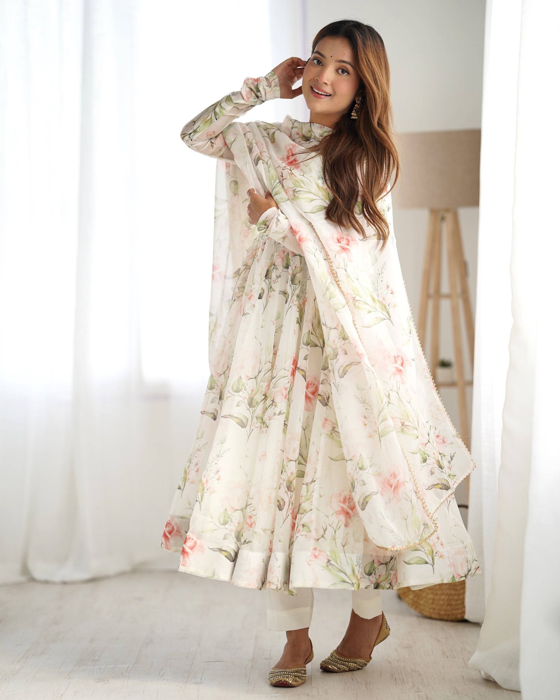 White Printed Anarkali suit 1