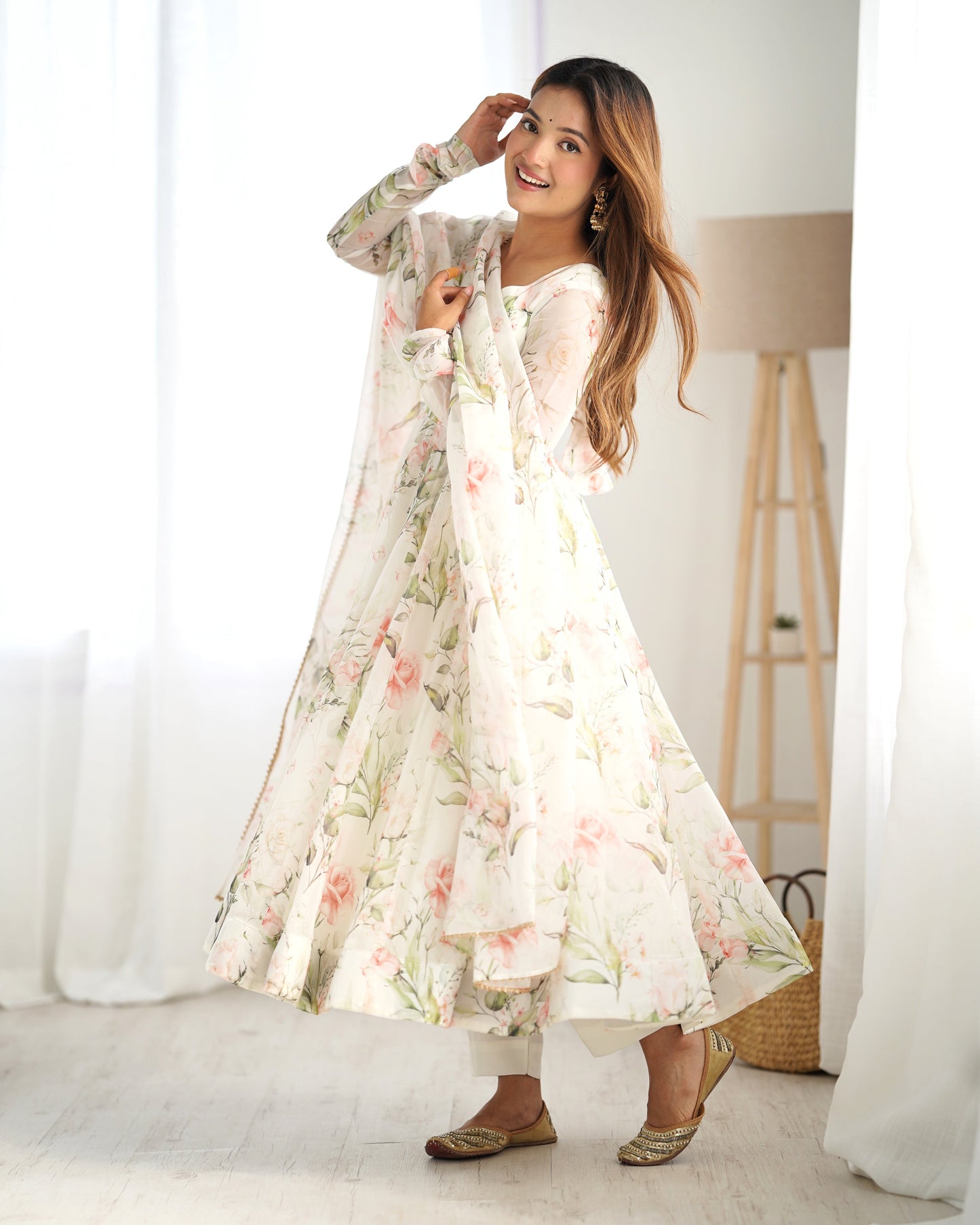 White Printed Anarkali suit 4