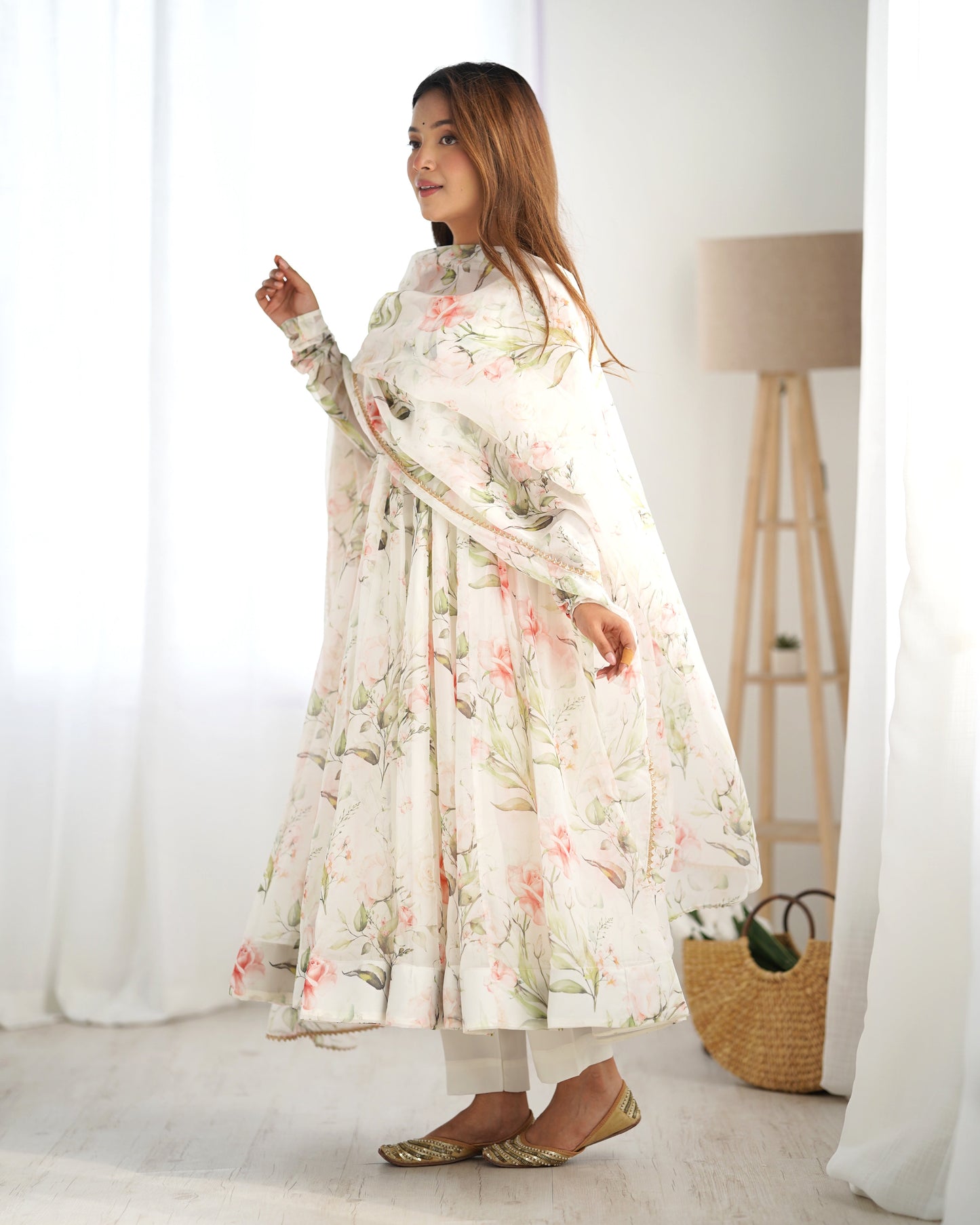 White Printed Anarkali suit 5