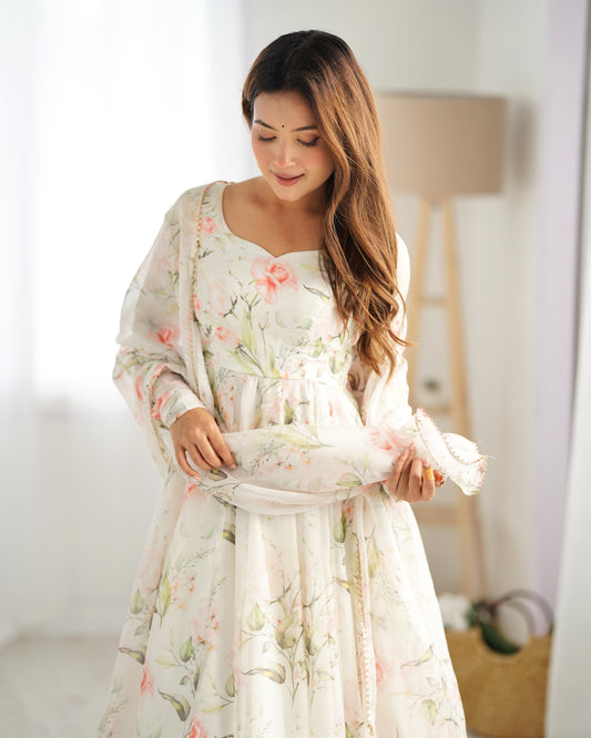 White Printed Anarkali suit 7