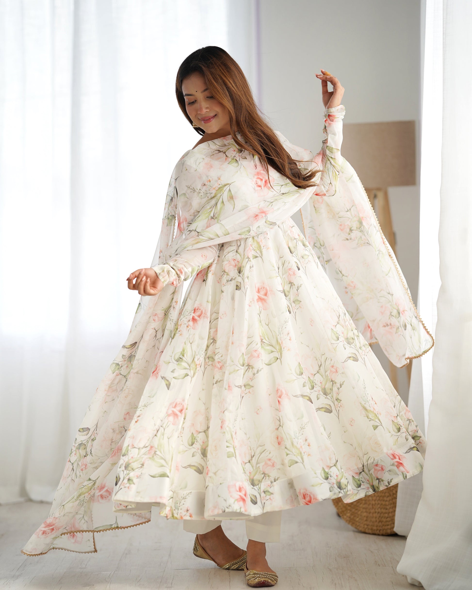 White Printed Anarkali suit 8