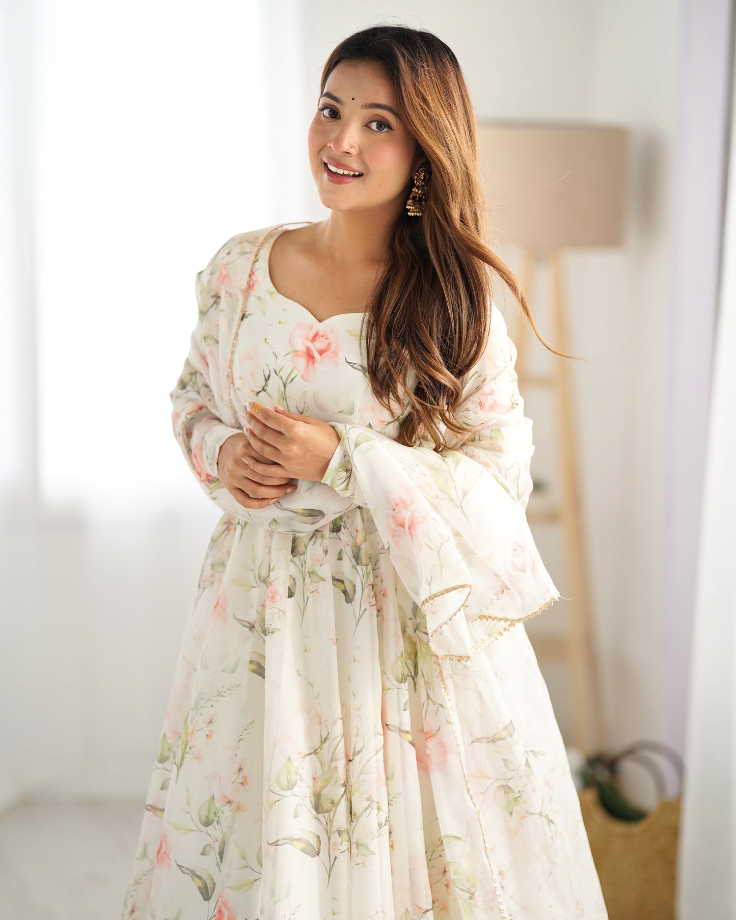 White Printed Anarkali suit 9