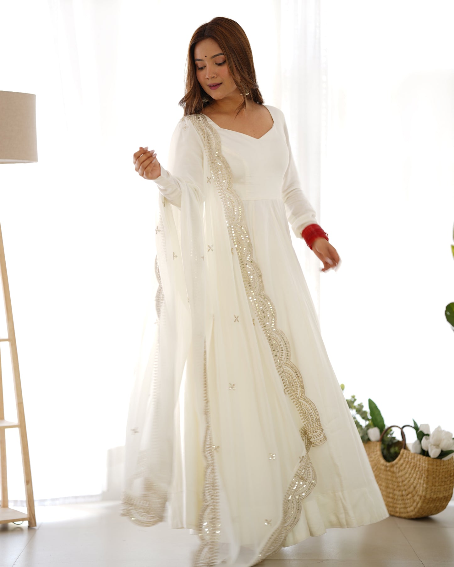 White Silk Anarkali Suit With Dupatta 1