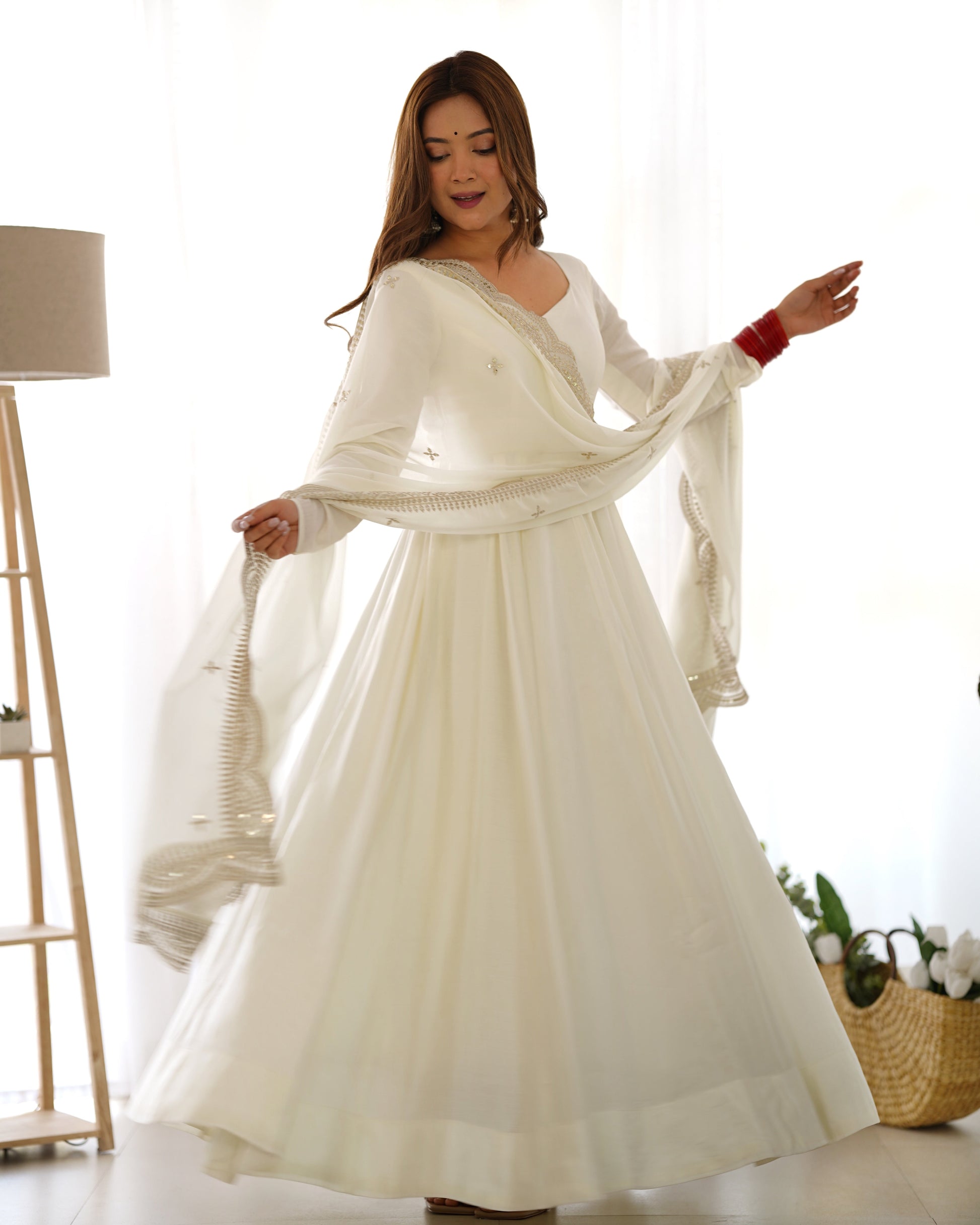 White Silk Anarkali Suit With Dupatta 2