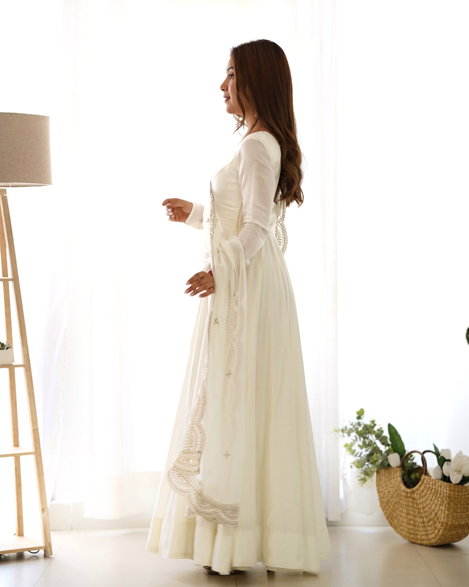 White Silk Anarkali Suit With Dupatta 4