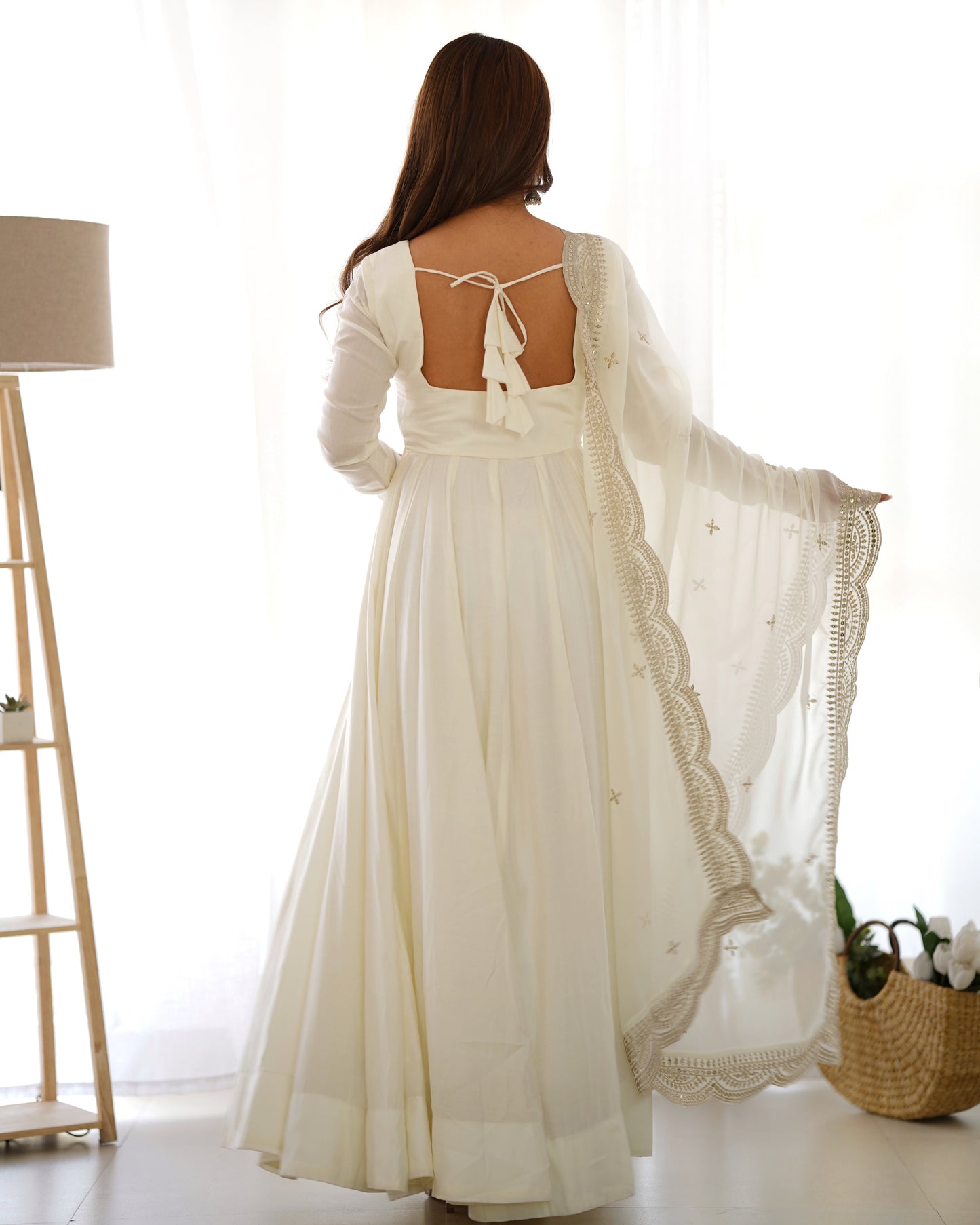 White Silk Anarkali Suit With Dupatta 5