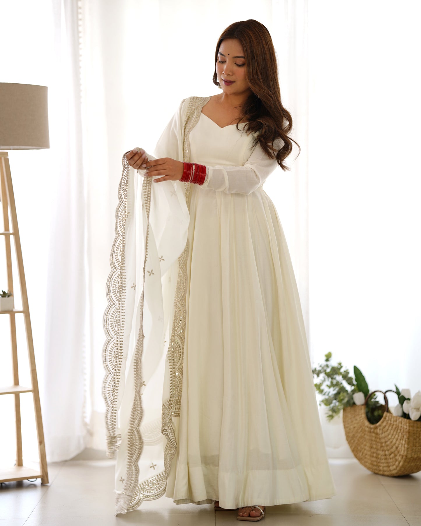 White Silk Anarkali Suit With Dupatta 6