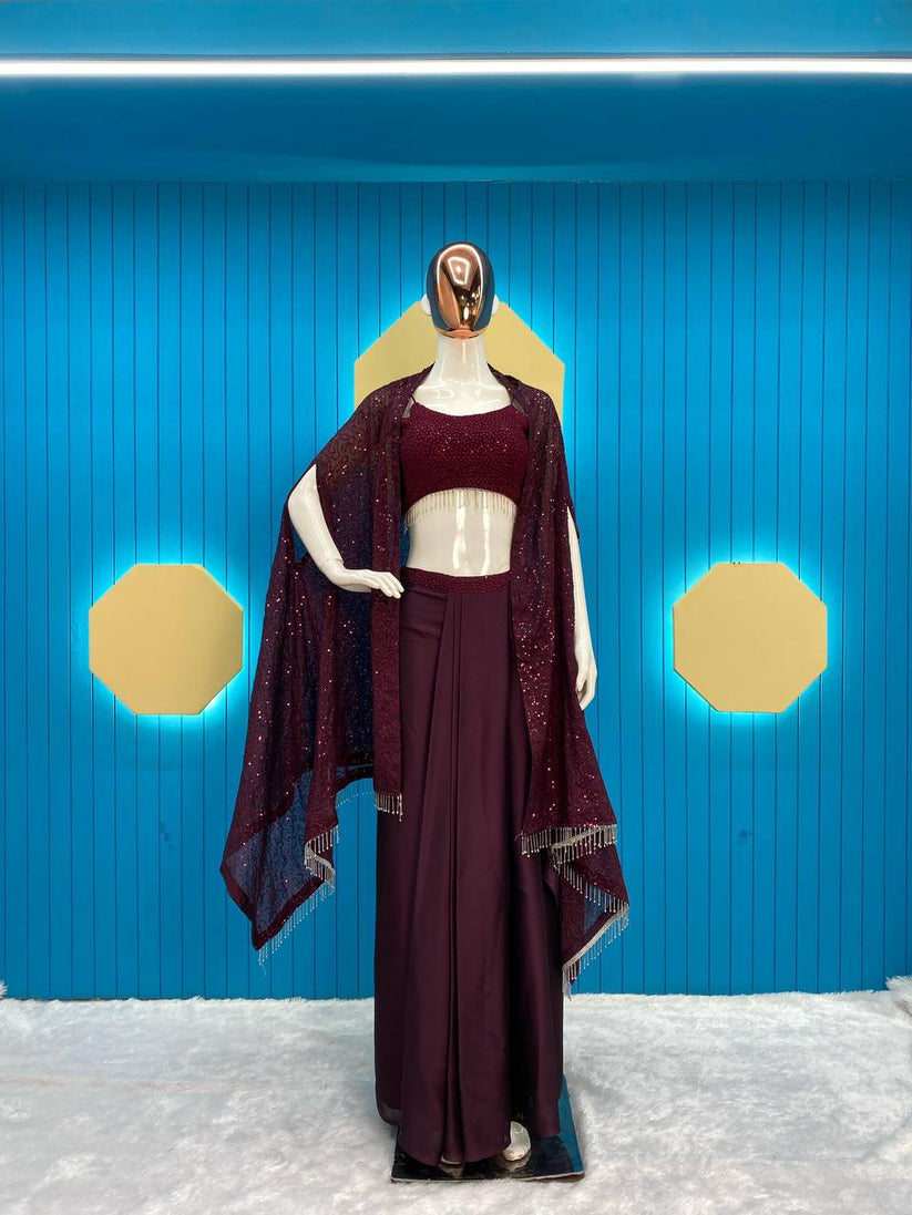 Wine Colour Indowestern Dhoti Suit With Shrug