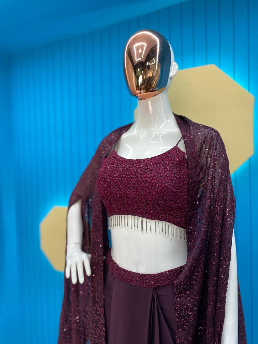 Wine Colour Indowestern Dhoti Suit With Shrug