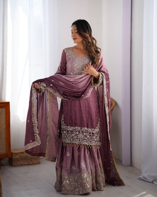 Wine Kurta Sharara Suit