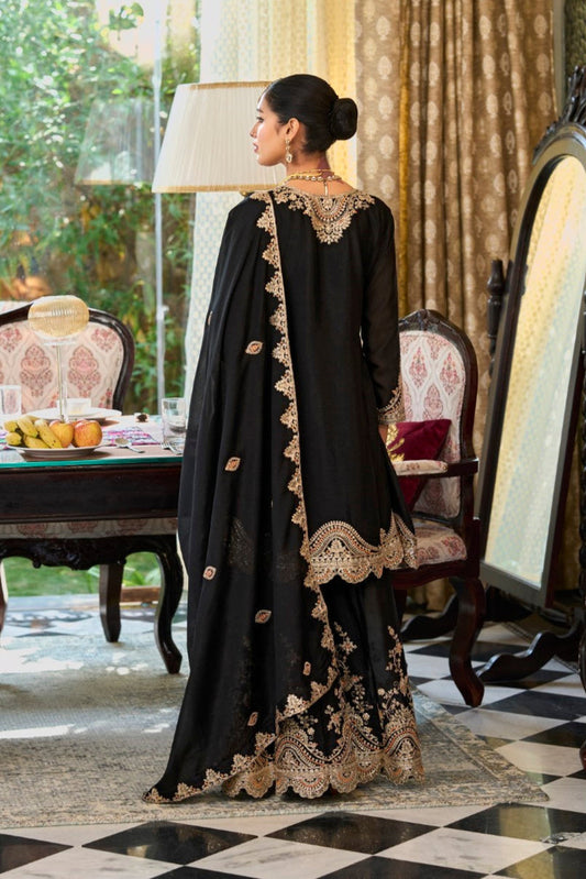 Zunaira Black Georgette Regular Fit Embroidered Kurta And Palazzo With Dupatta
