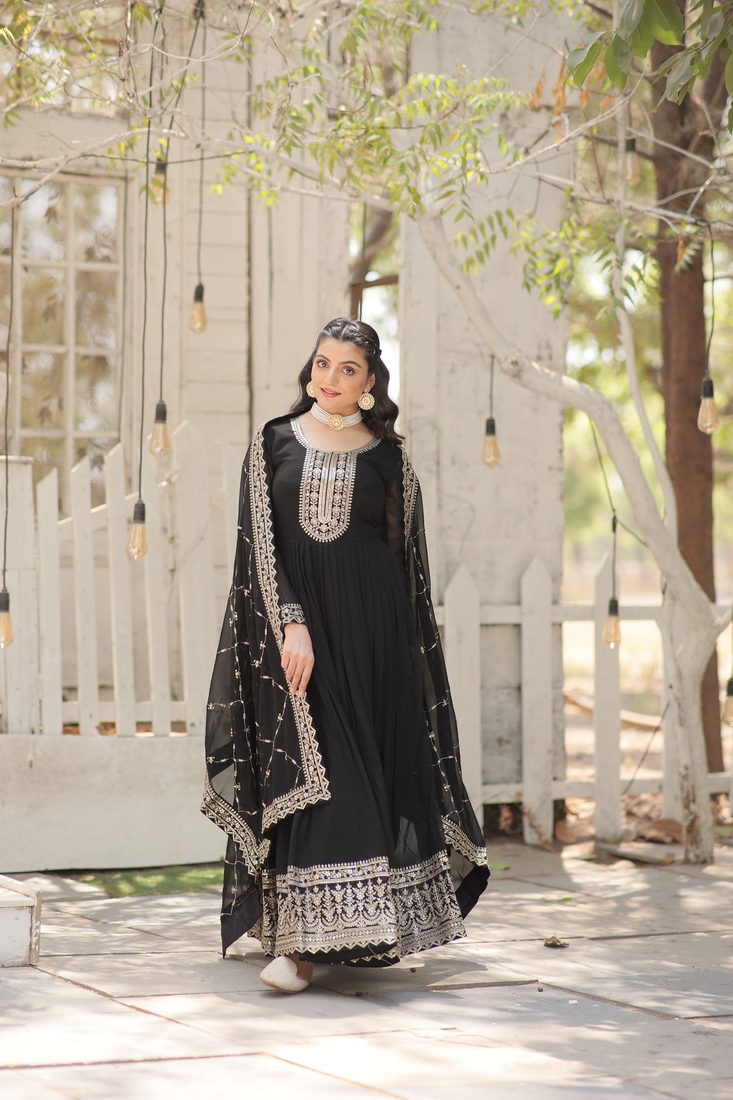 black gown with dupatta 
