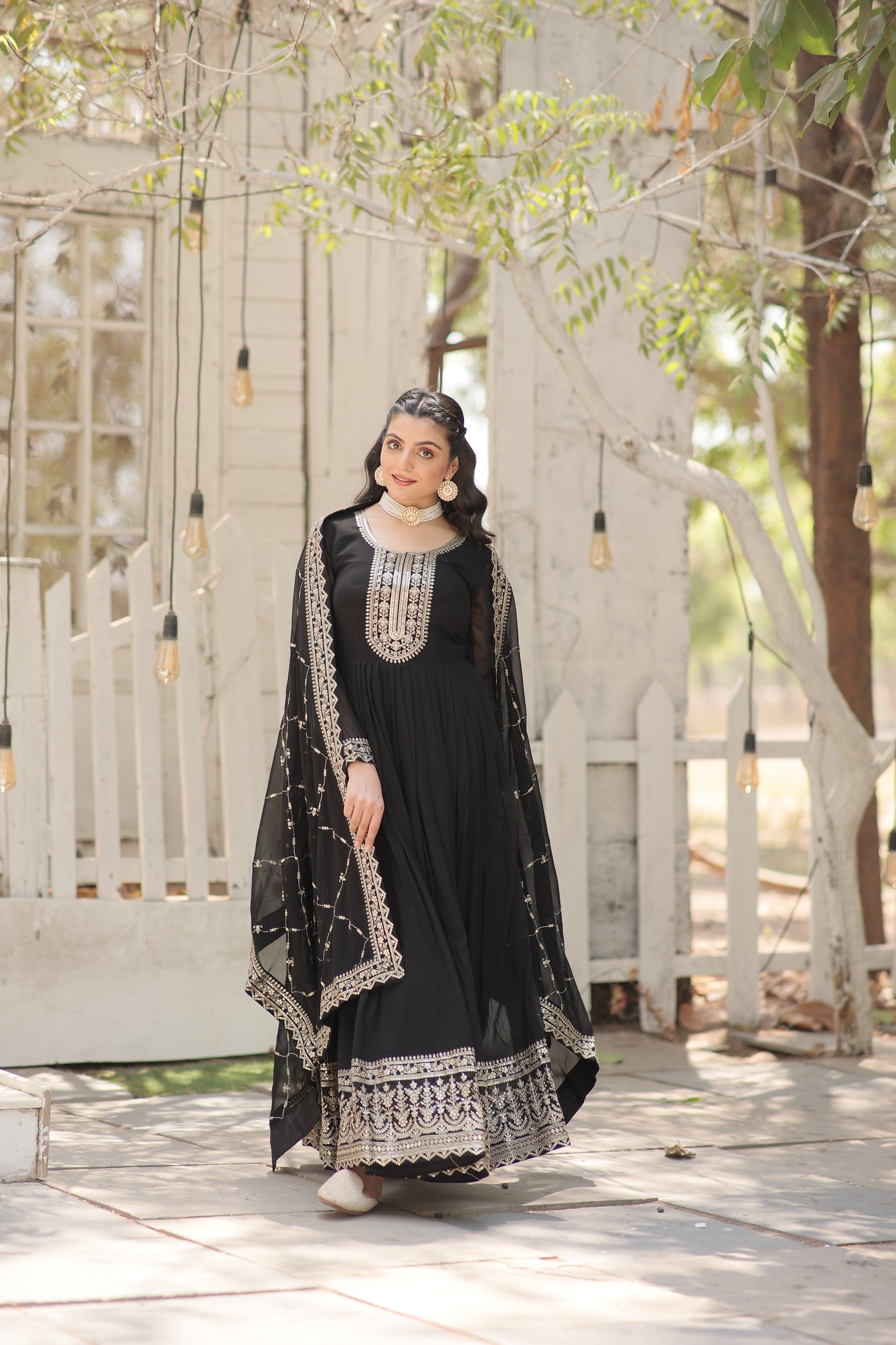 black gown with dupatta 