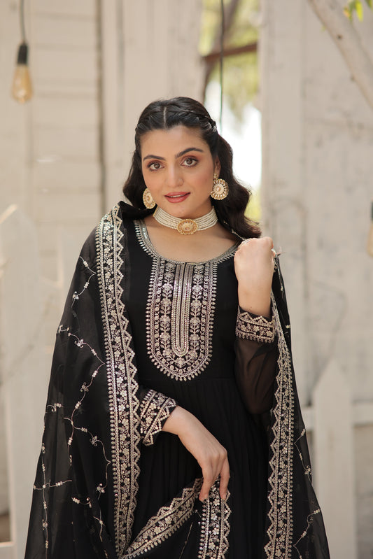 black gown with dupatta 