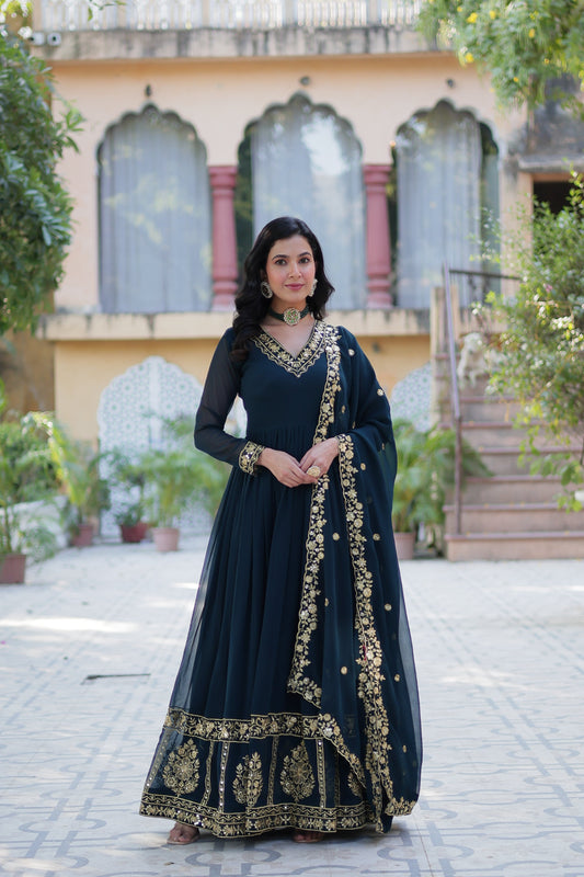 blue georgette gown with dupatta main
