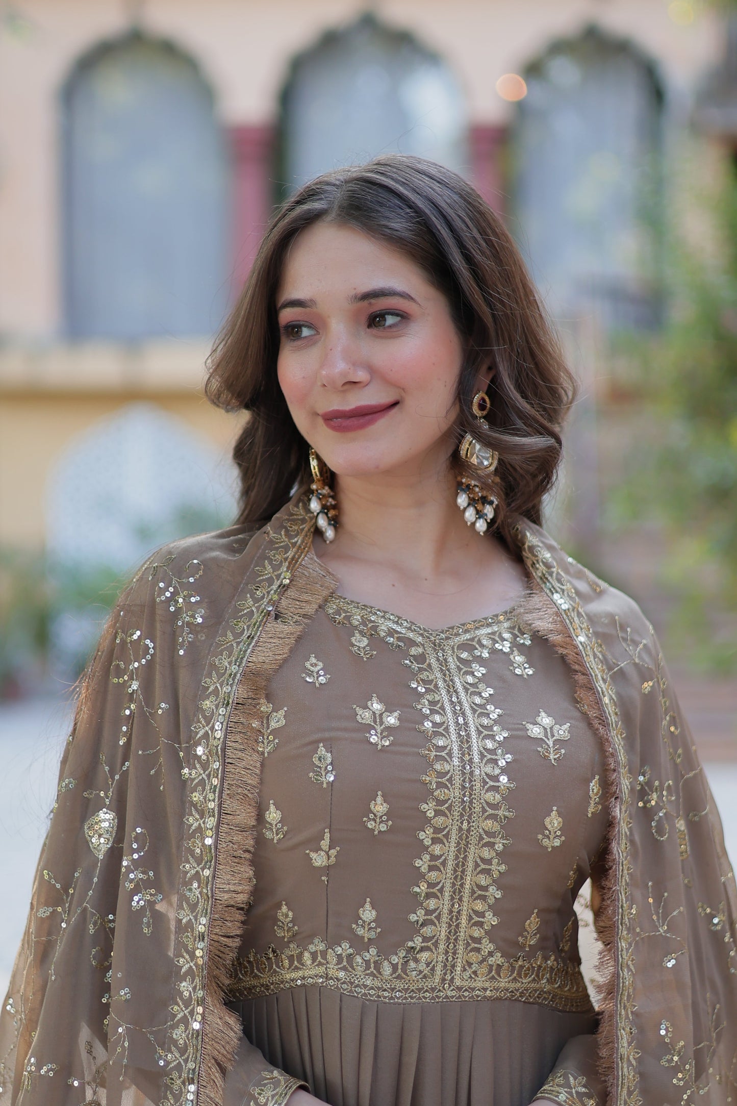 brown gown with dupatta 