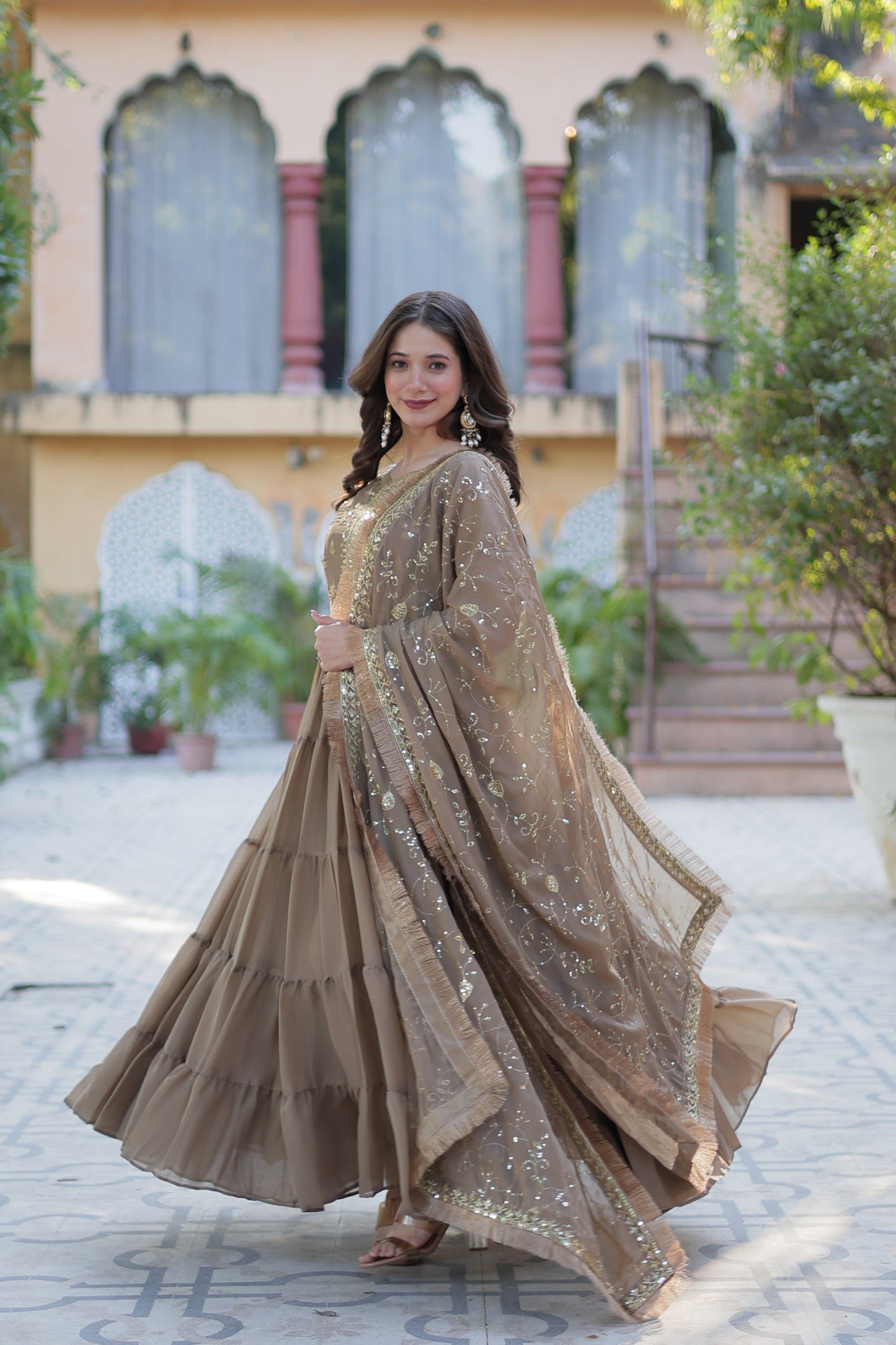 brown gown with dupatta 