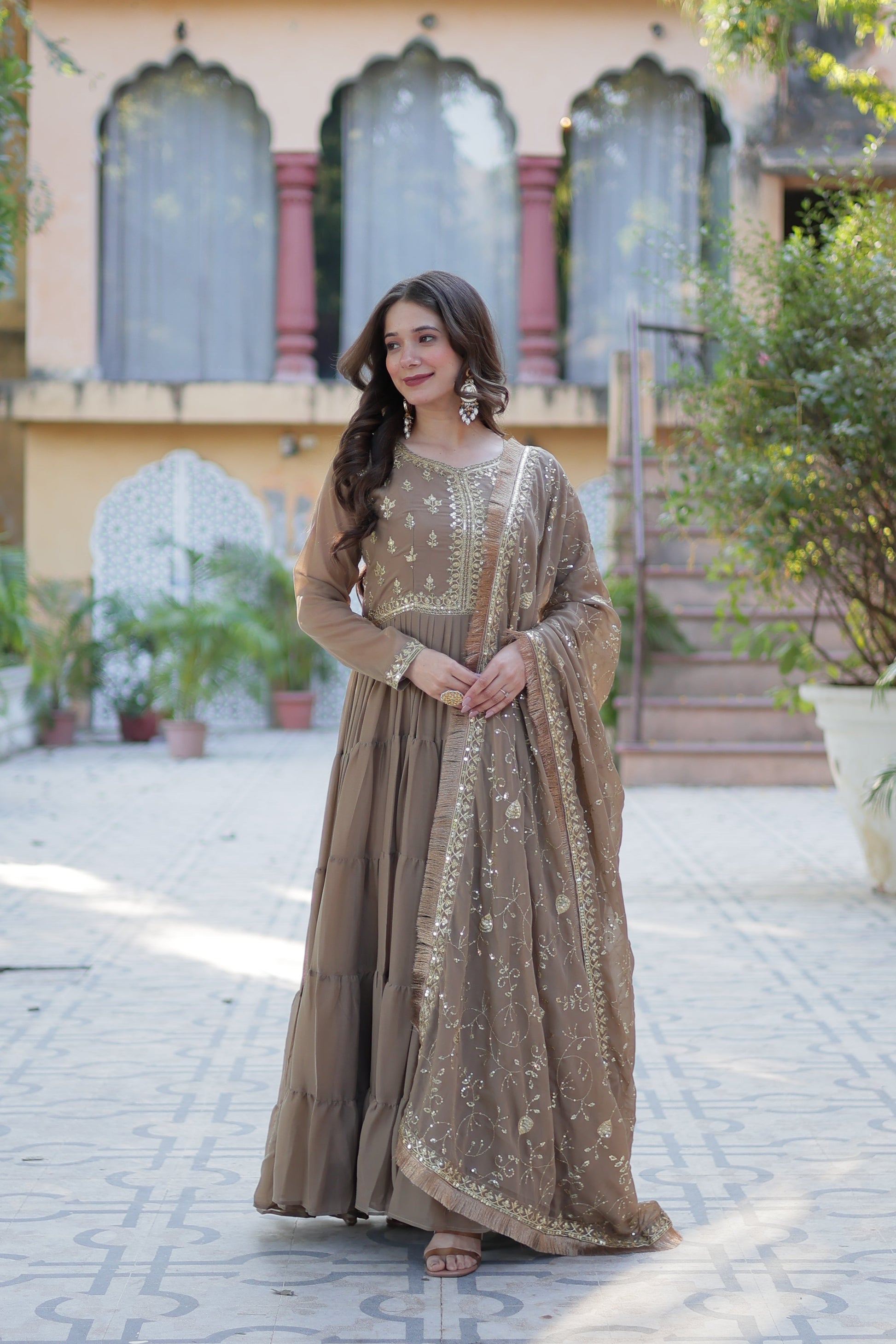brown gown with dupatta main