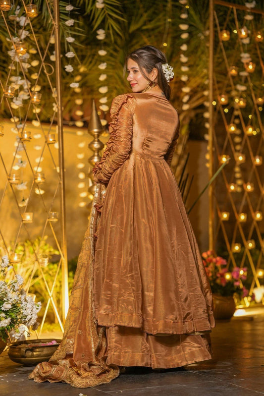 Copper Gold Anarkali Suit Set with Dupatta