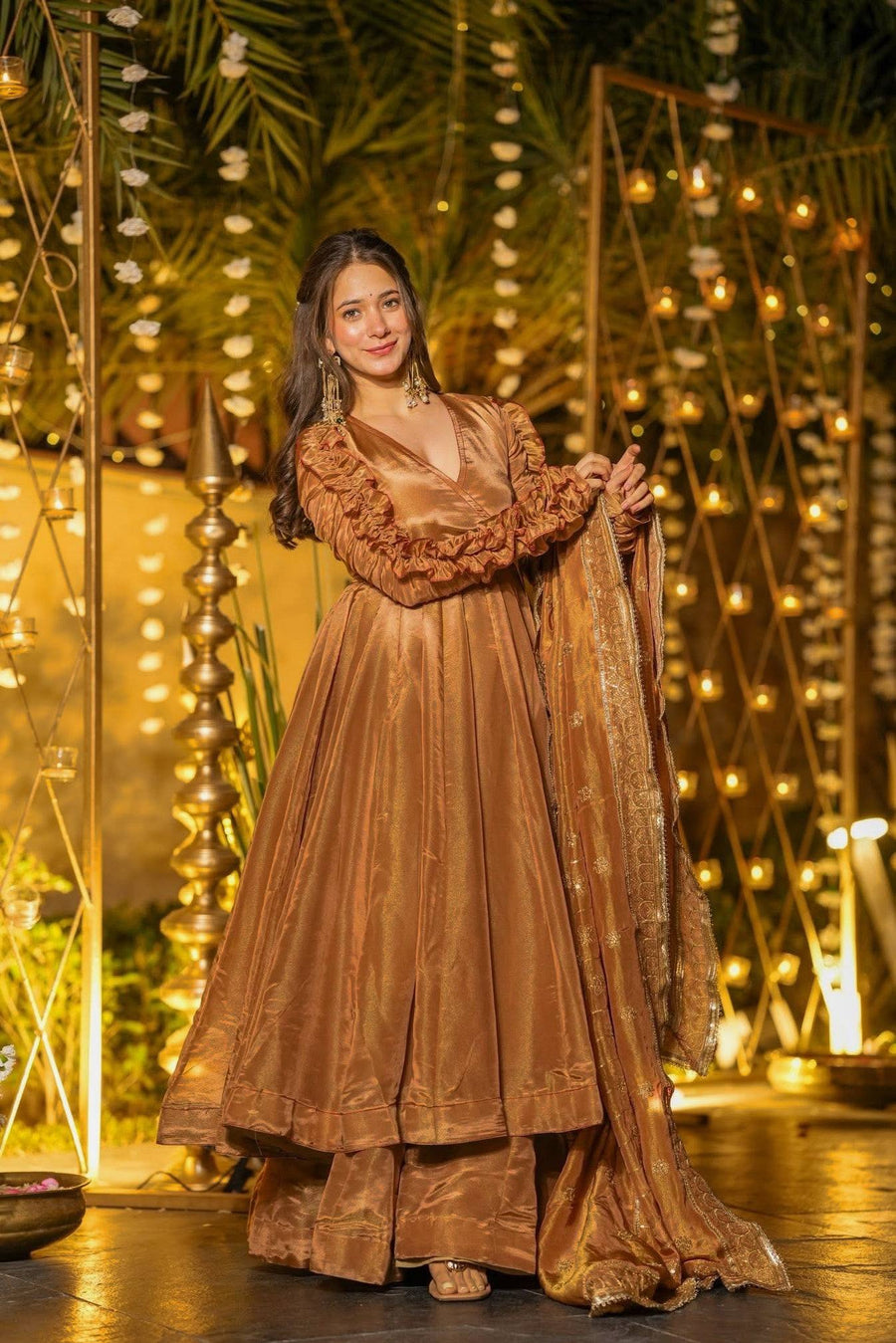 Copper Gold Anarkali Suit Set with Dupatta