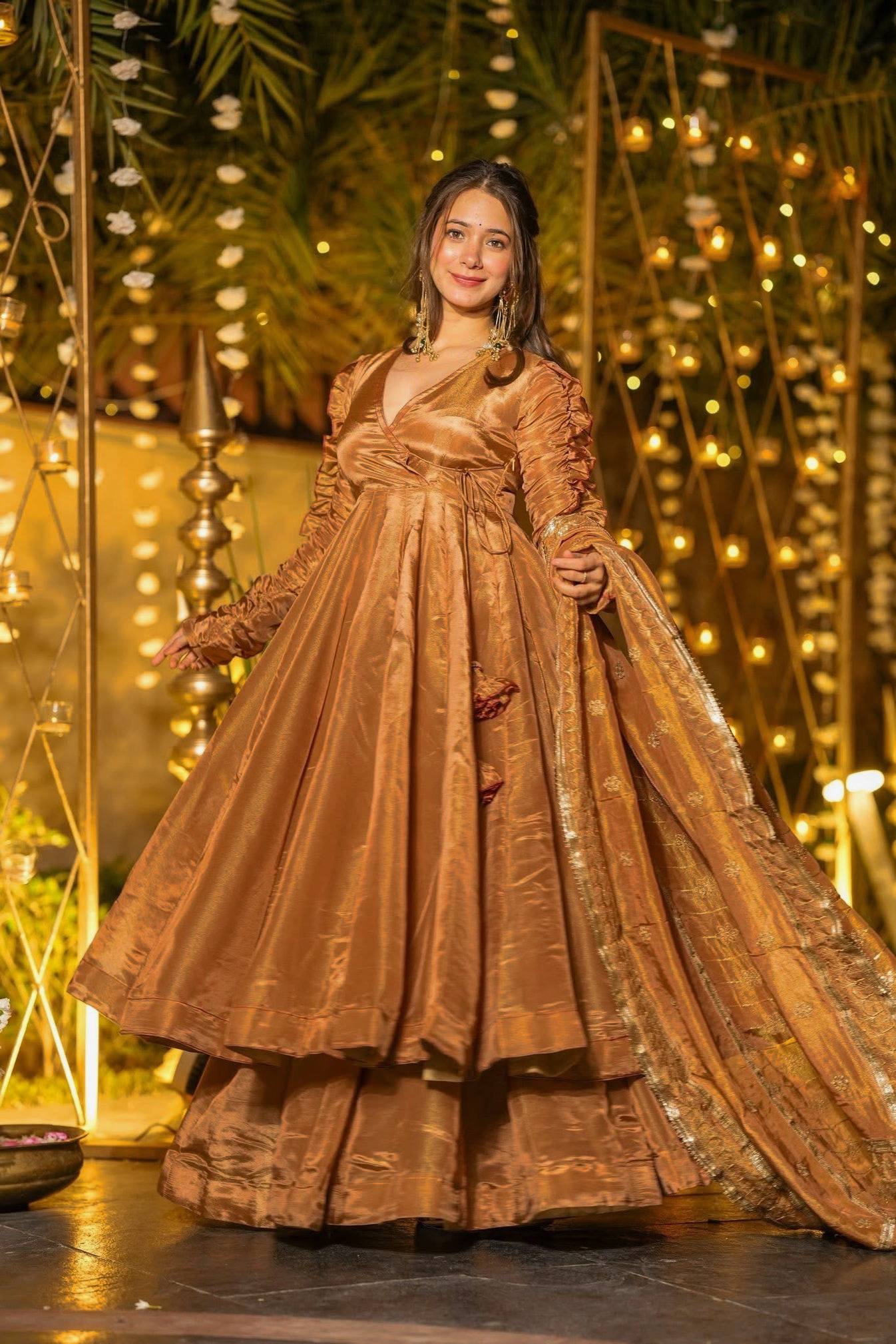 Copper Gold Anarkali Suit Set with Dupatta