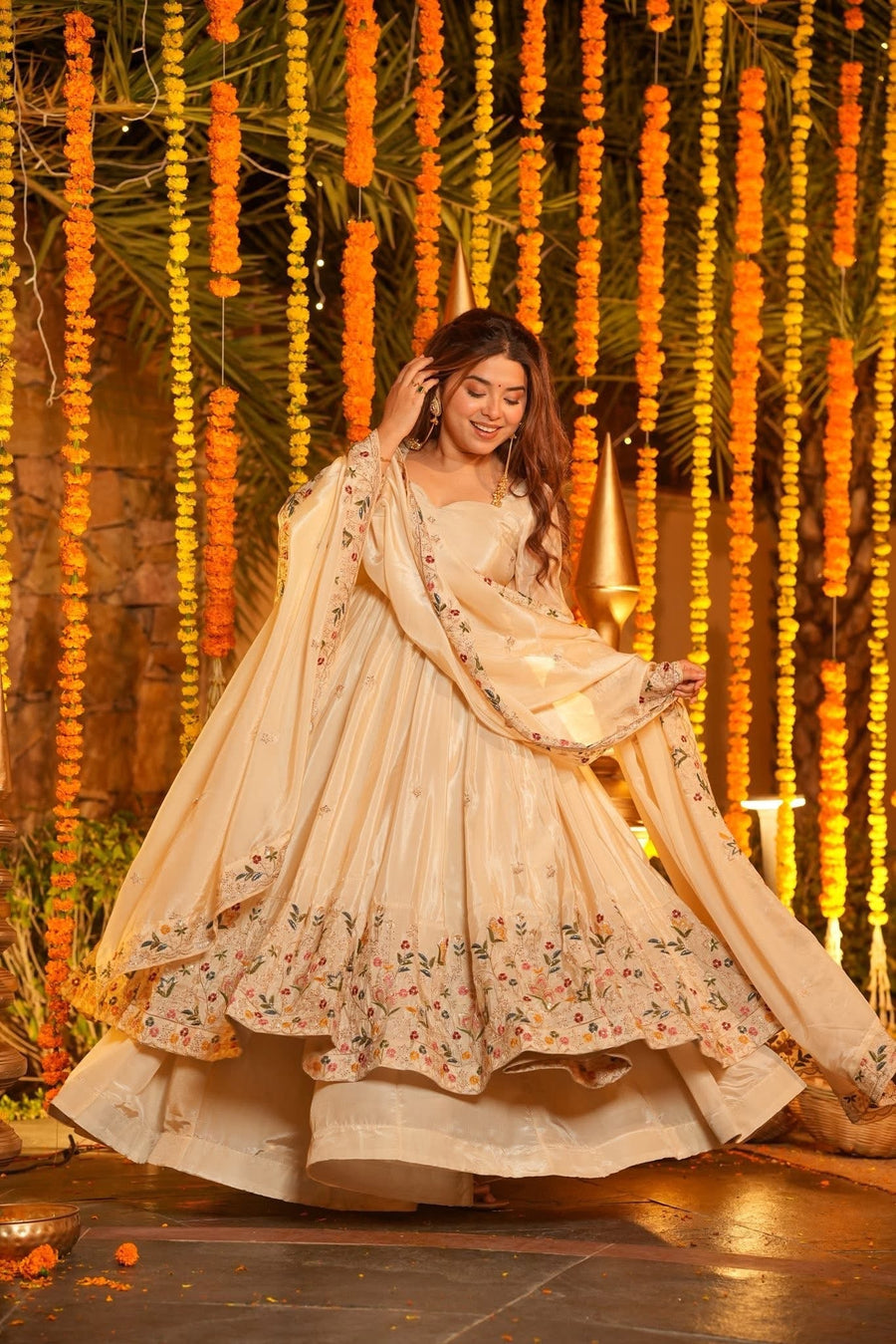 Cream Anarkali Suit Set for Wedding & Festive