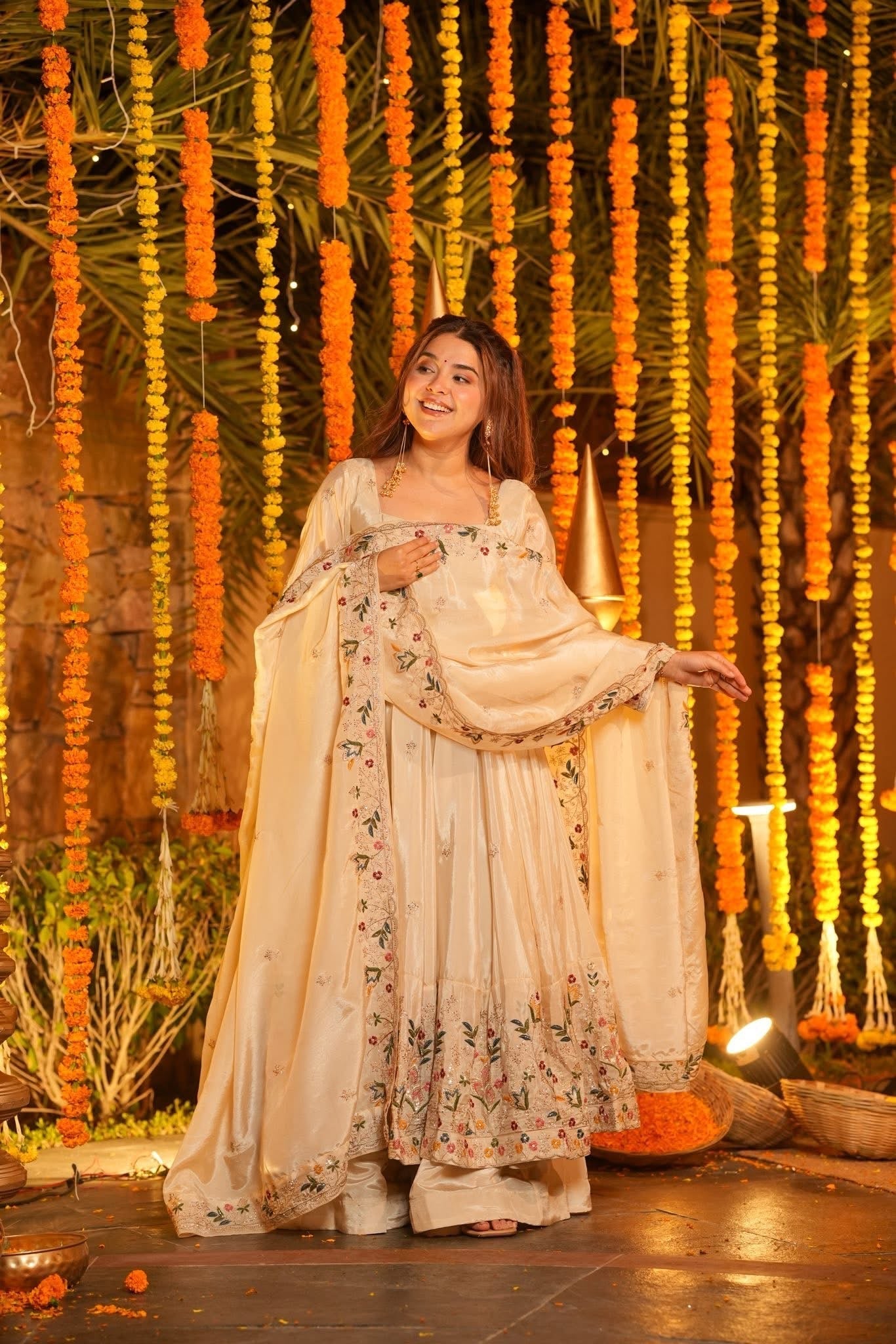 Cream Anarkali Suit Set for Wedding & Festive