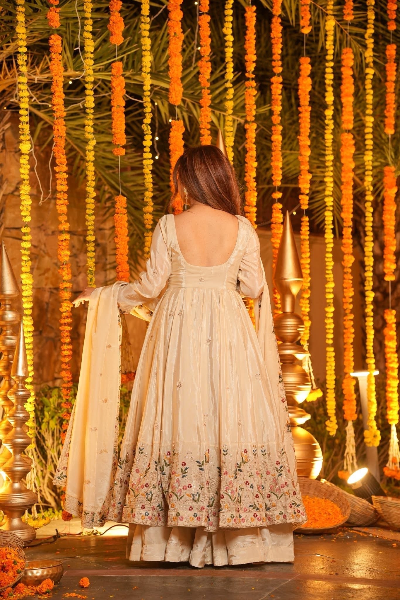 Cream Anarkali Suit Set for Wedding & Festive