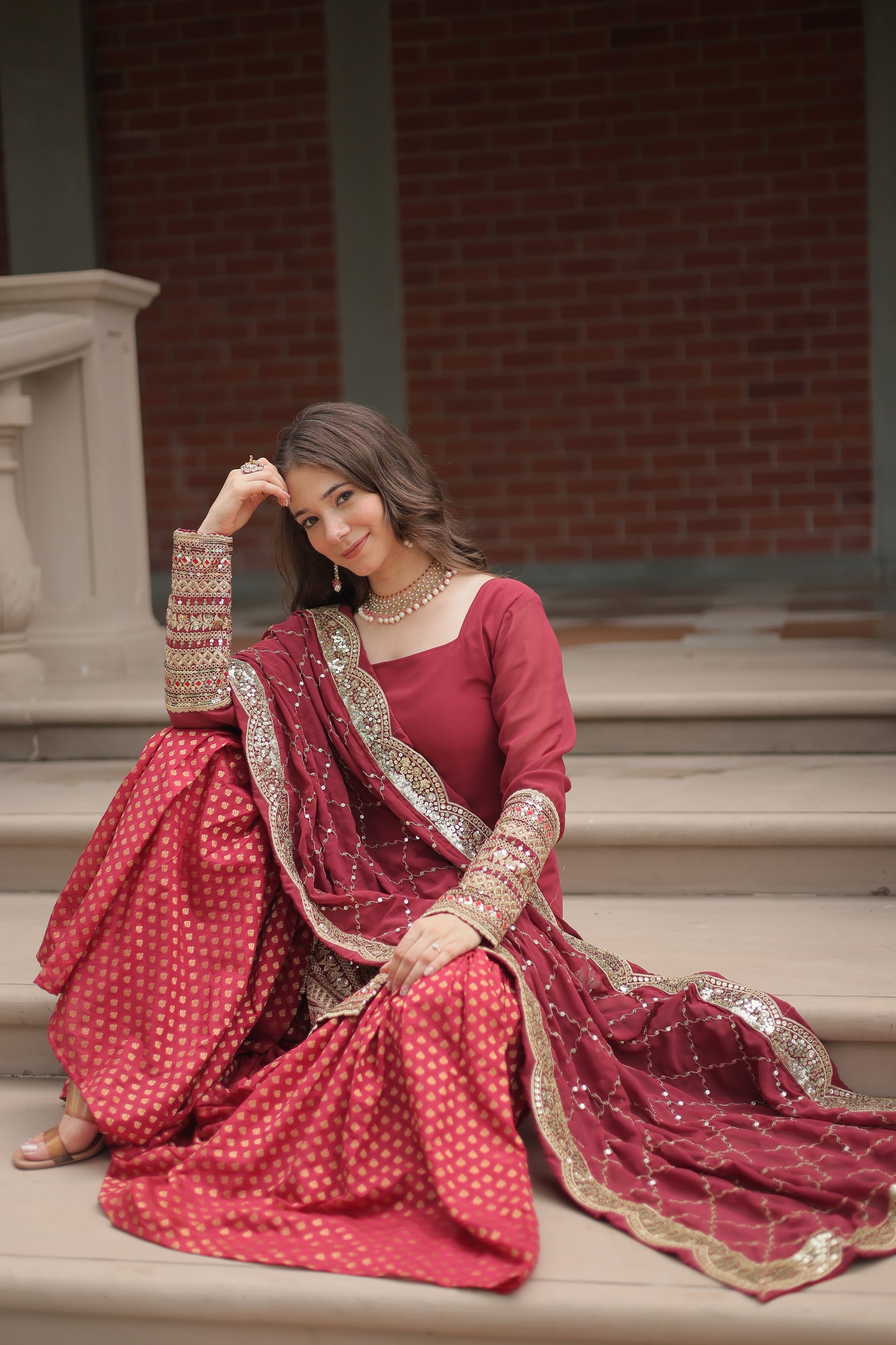 embroidered sharara suit set 