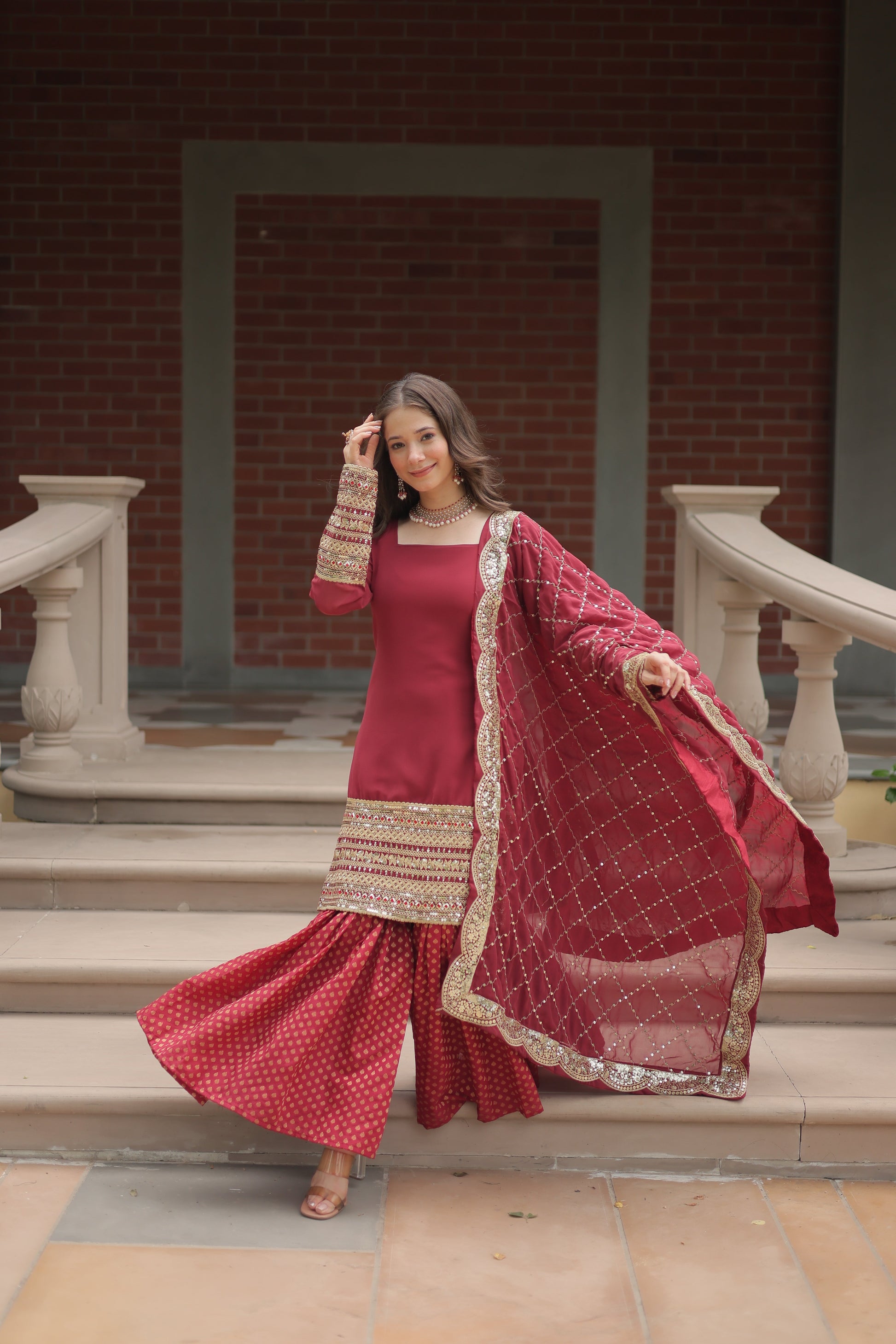 embroidered sharara suit set 