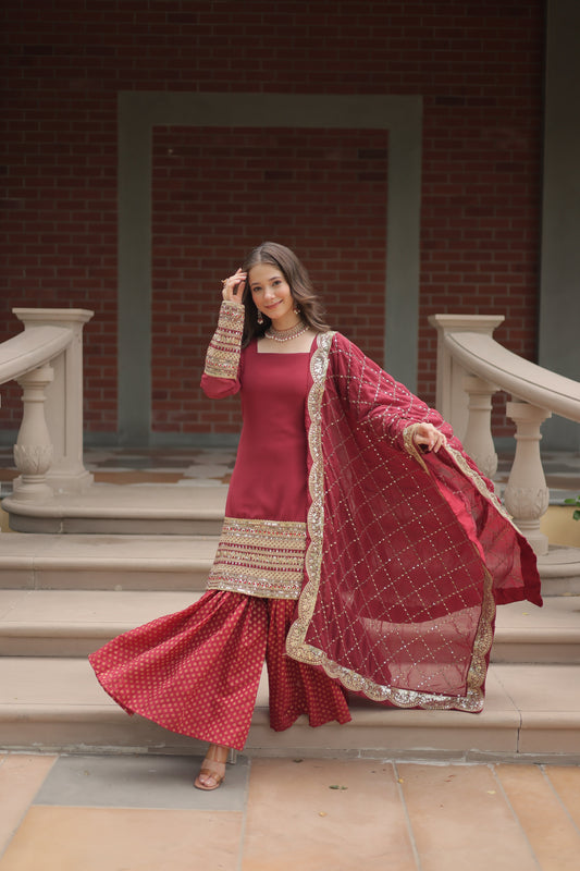 embroidered sharara suit set 