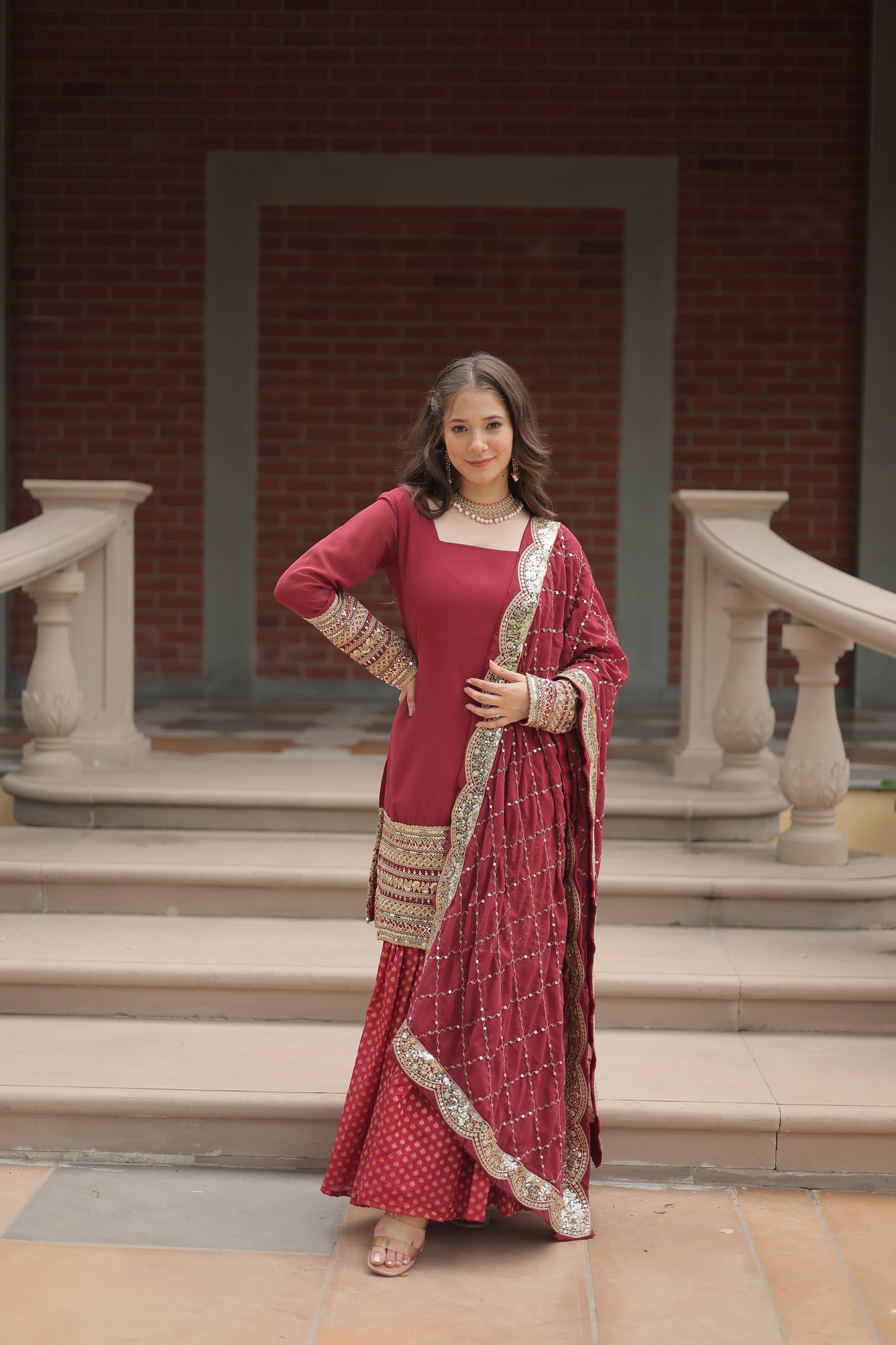embroidered sharara suit set 