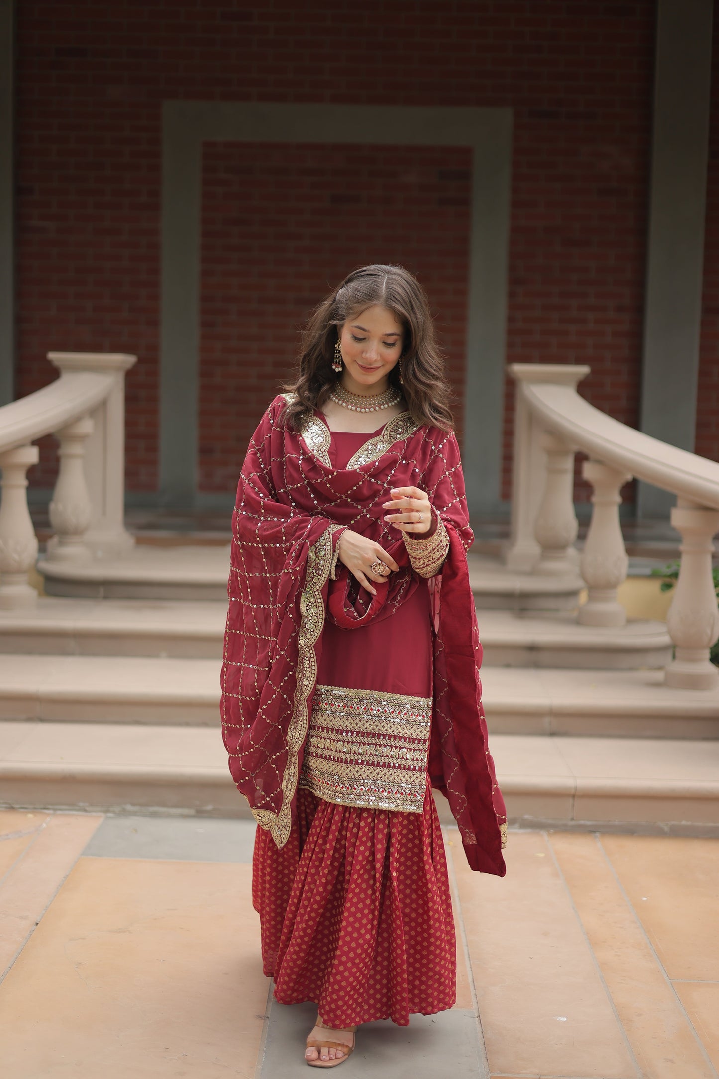 embroidered sharara suit set 