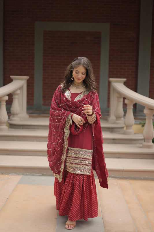 embroidered sharara suit set 