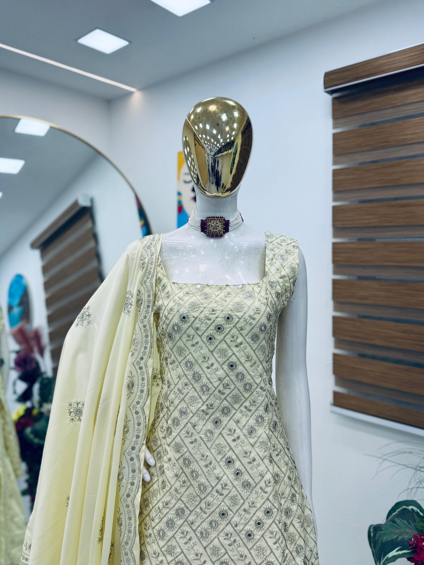 Admiring White Natural Crap Embroidery Sequence Work Sharara Suit With Dupatta