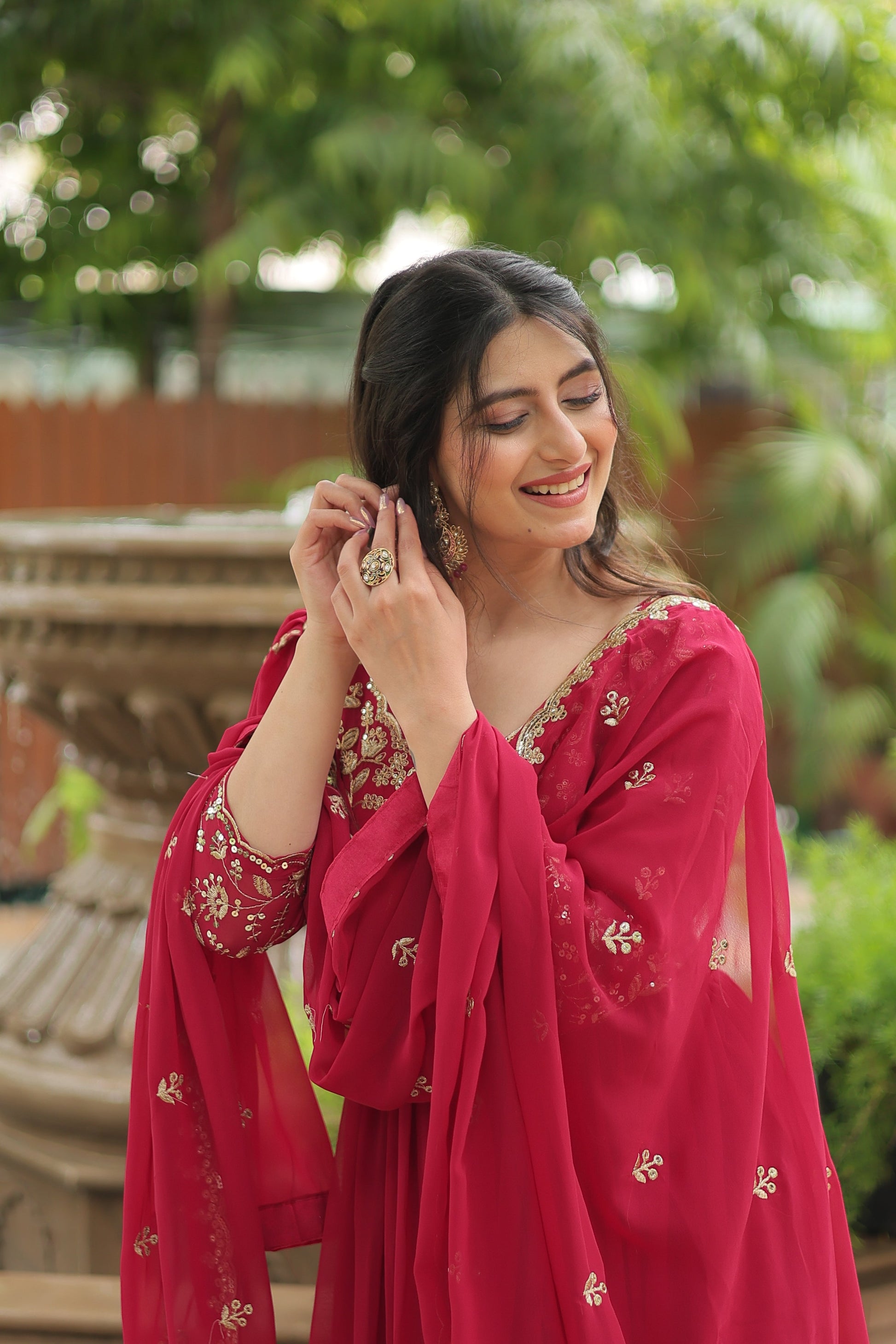 georgette embroidered gown with dupatta 