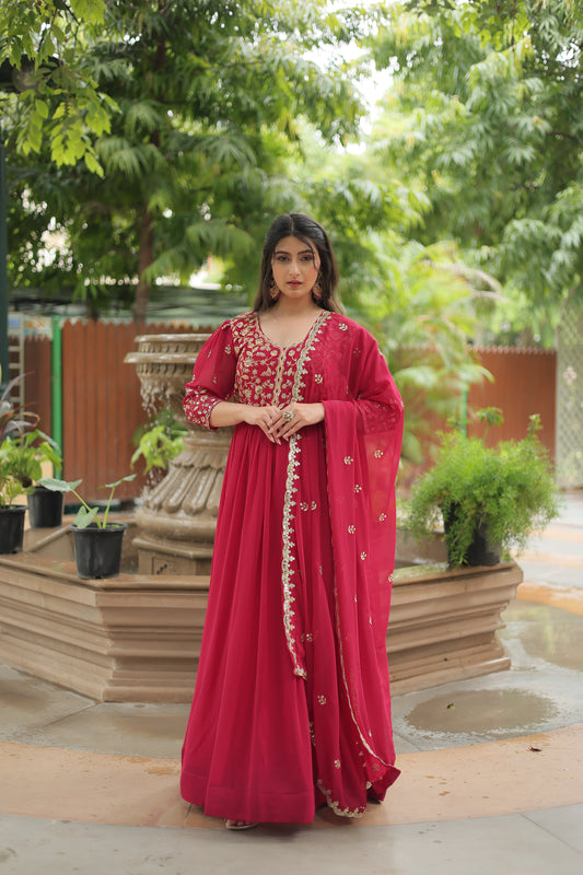 georgette embroidered gown with dupatta main