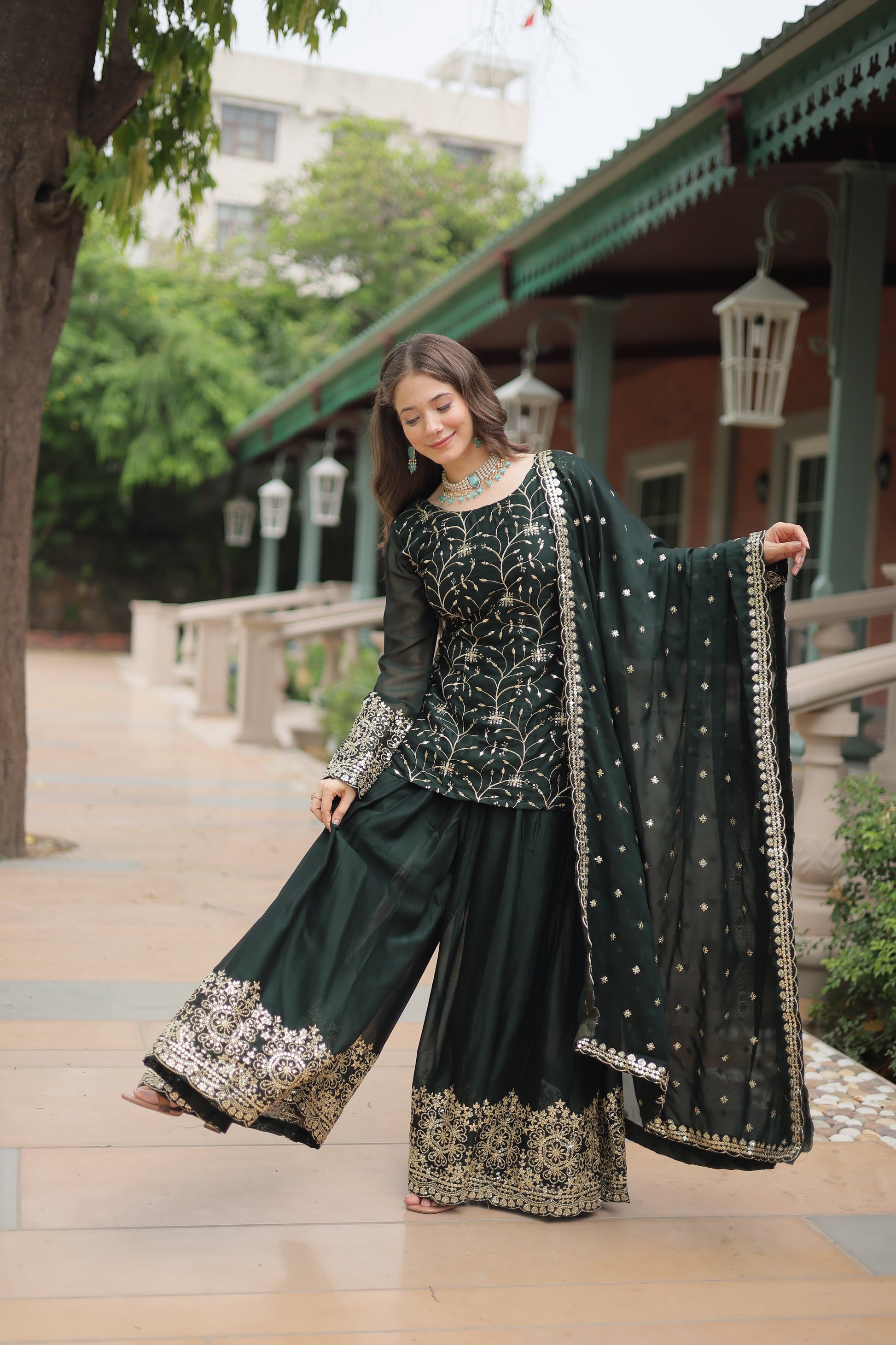 green sharara suit set 
