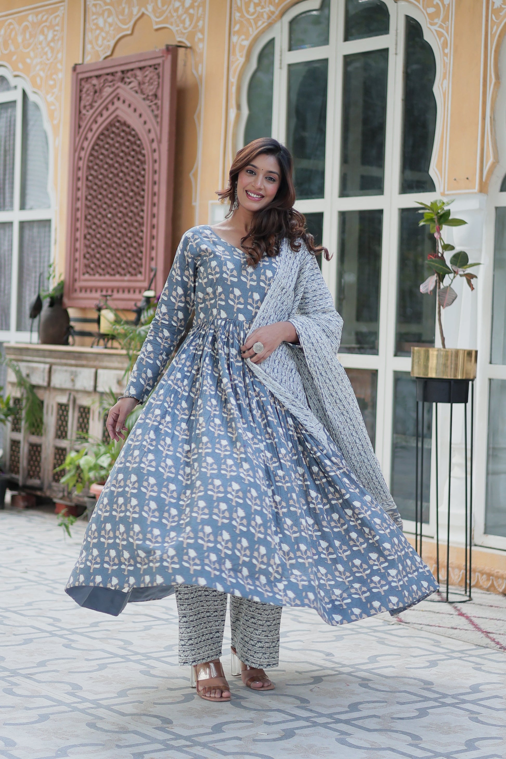 grey cotton kurta sets with dupatta 