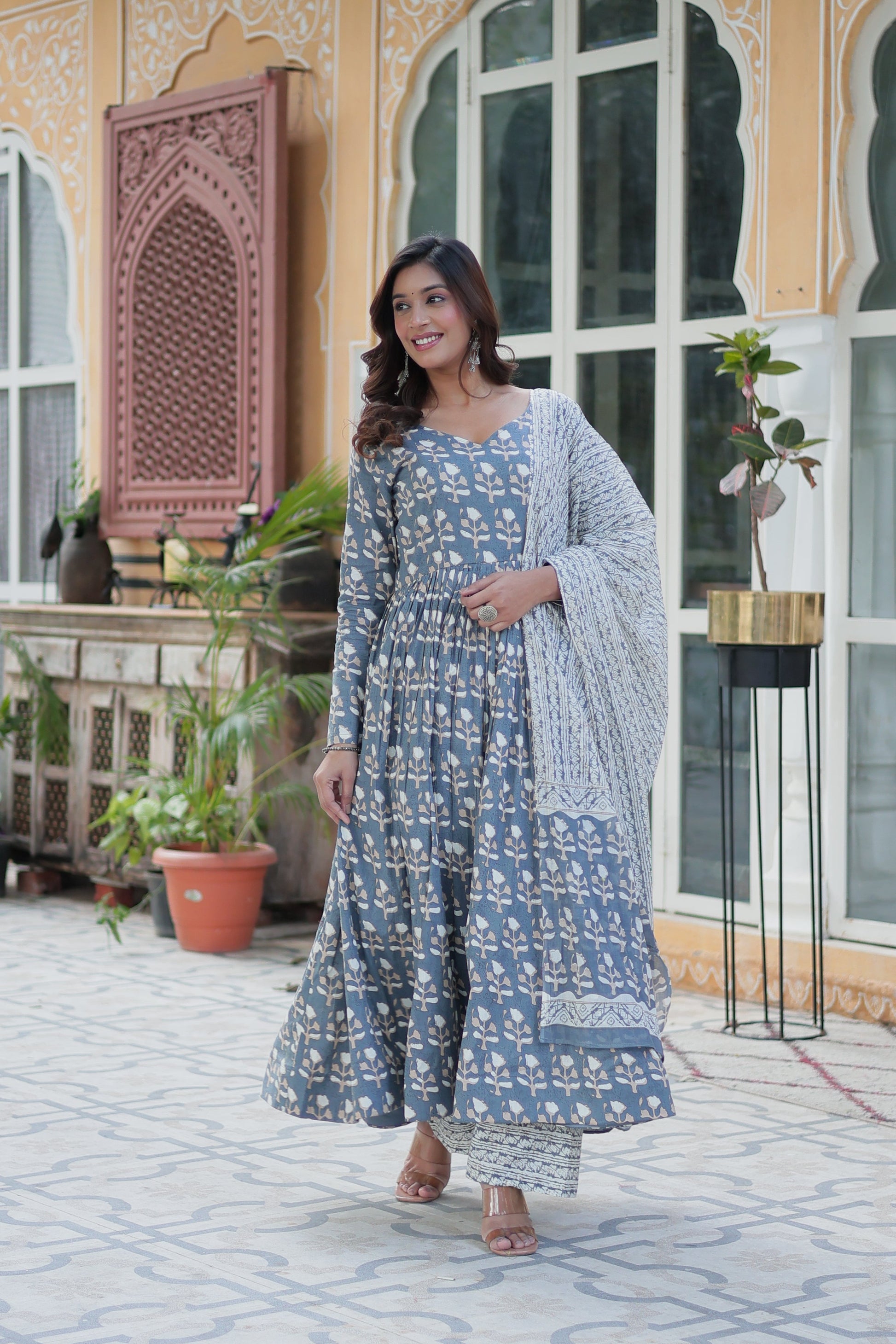 grey cotton kurta sets with dupatta 
