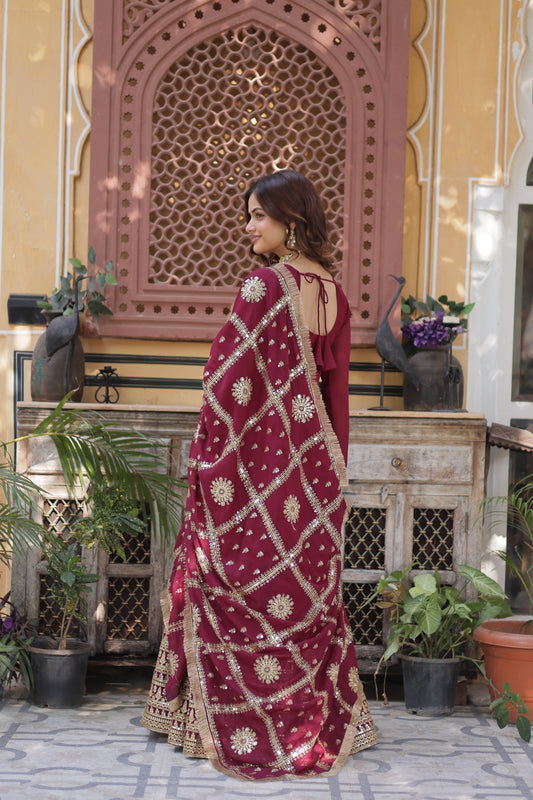 maroon georgette gown with dupatta 