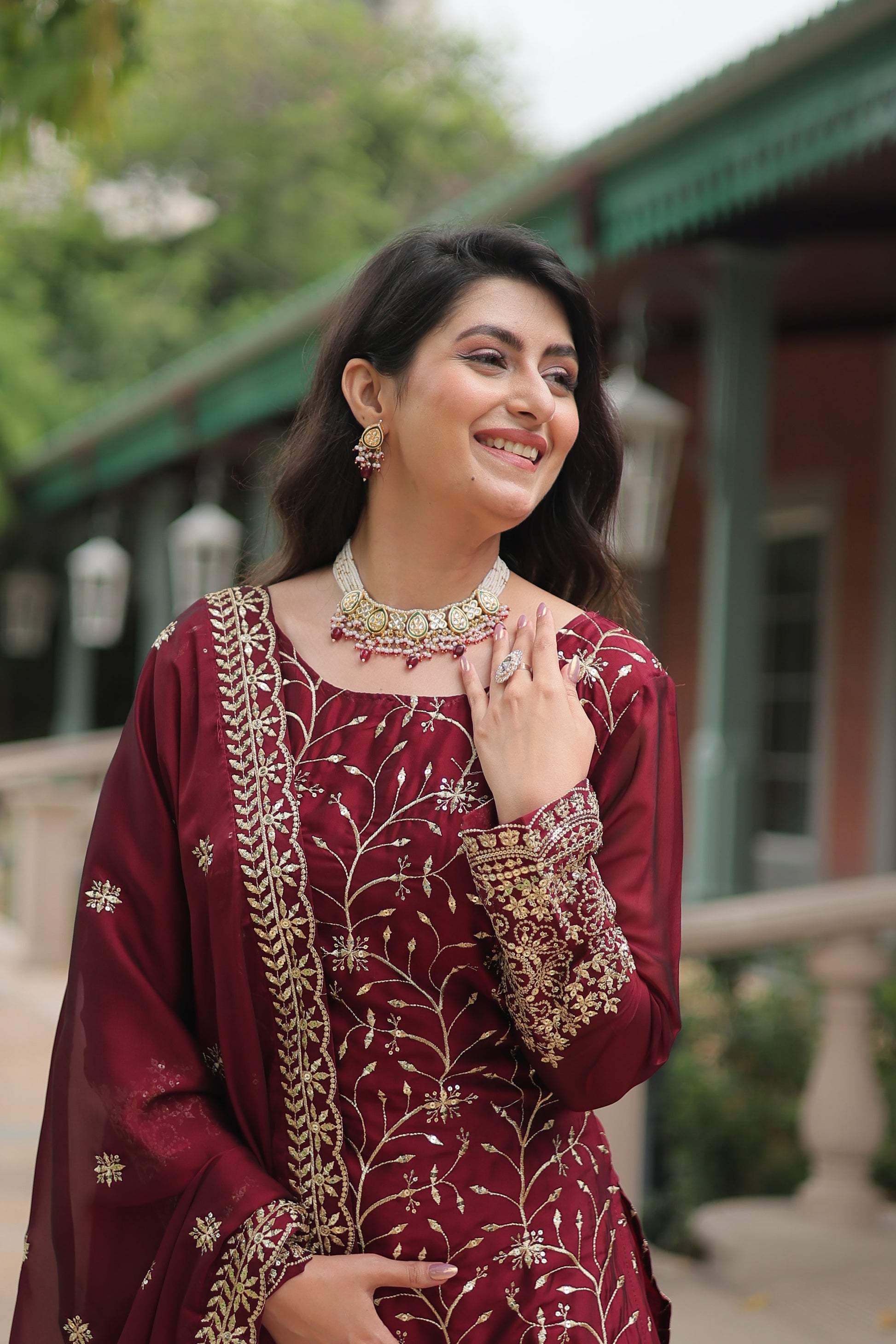maroon sharara suit set 