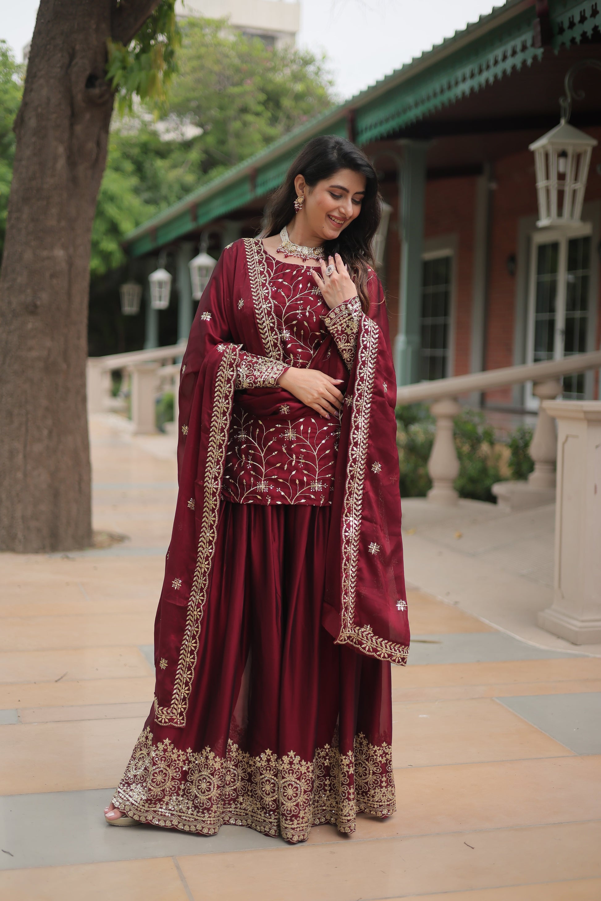 maroon sharara suit set 