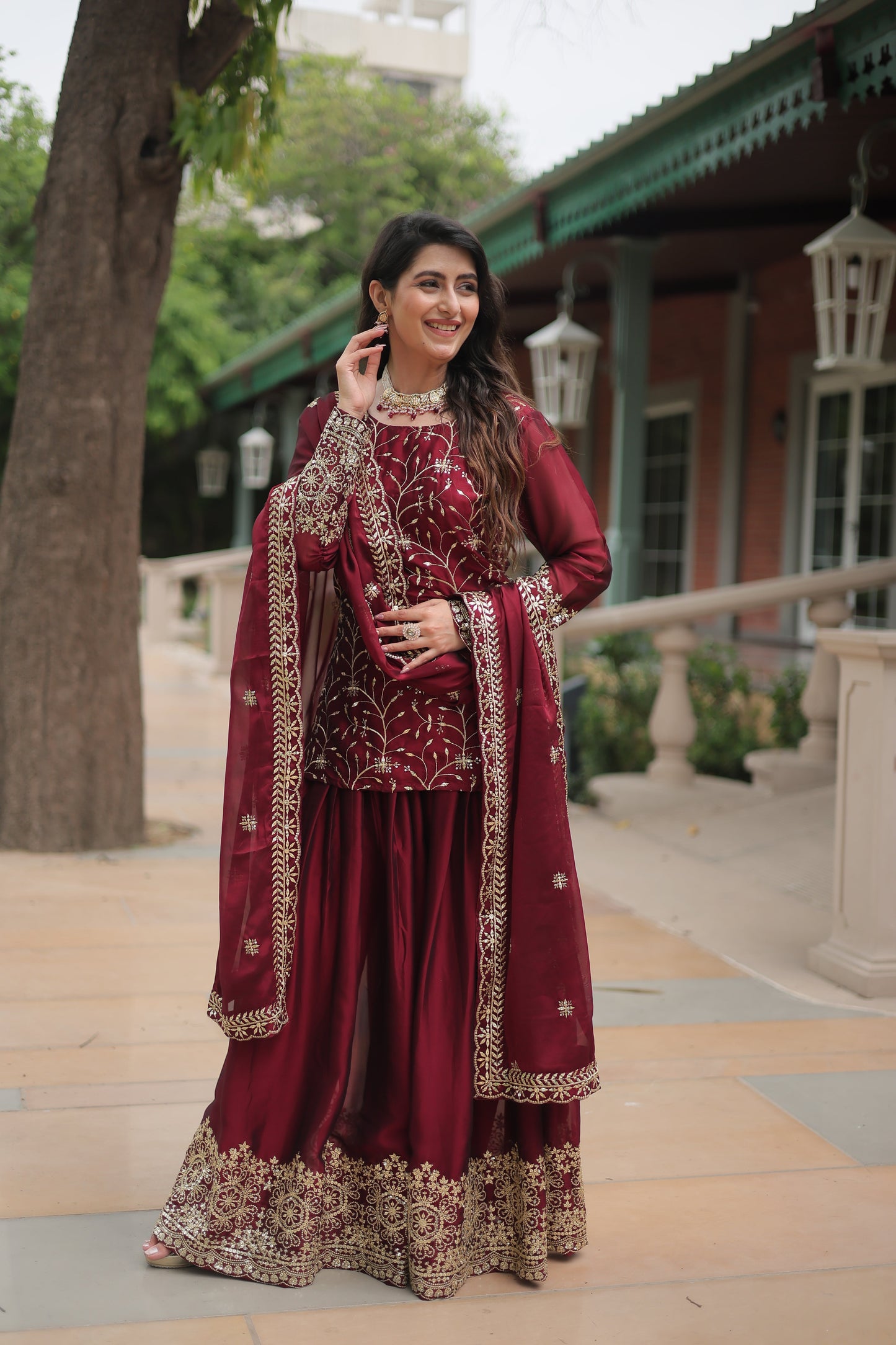maroon sharara suit set 