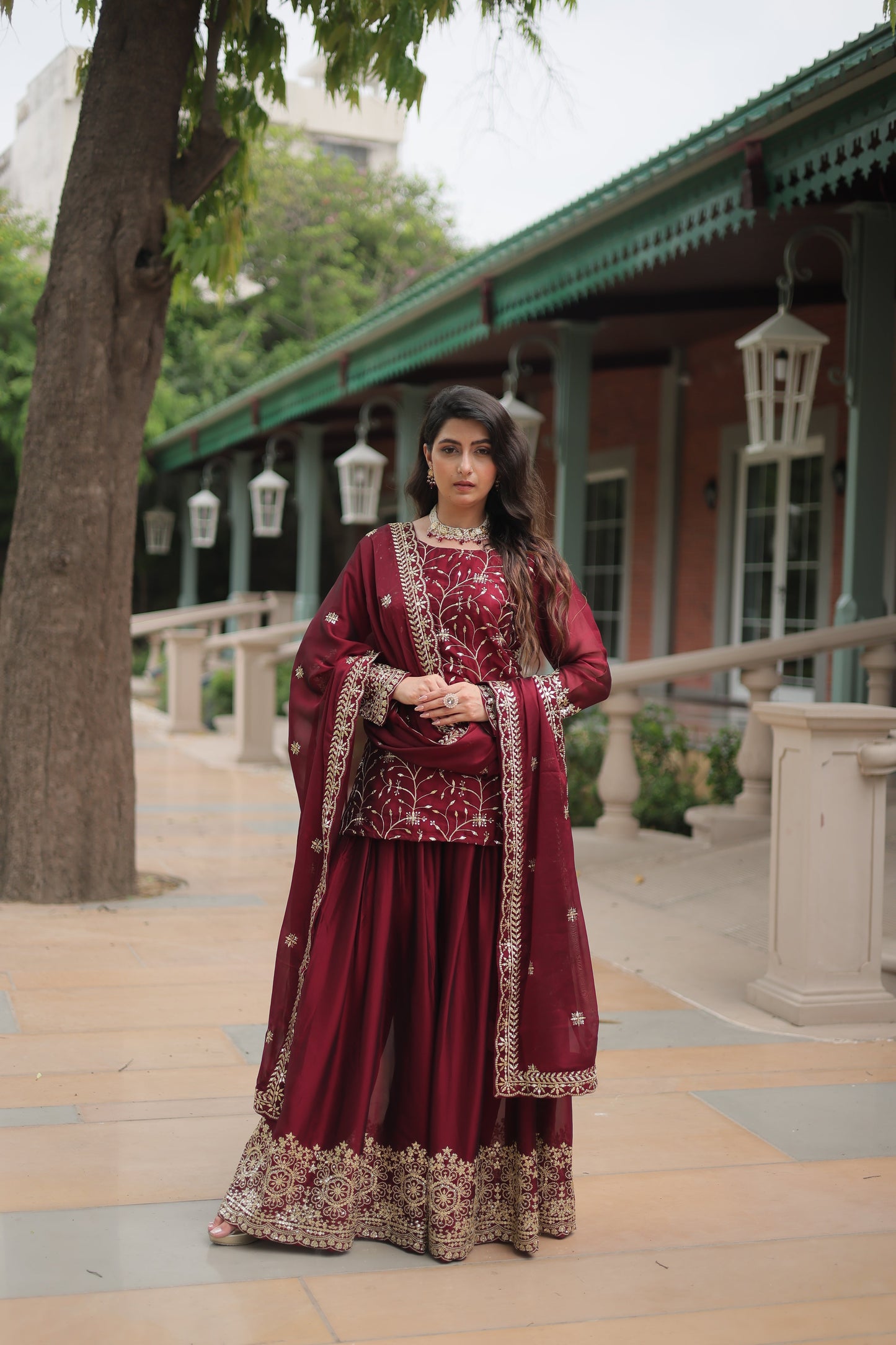 maroon sharara suit set 
