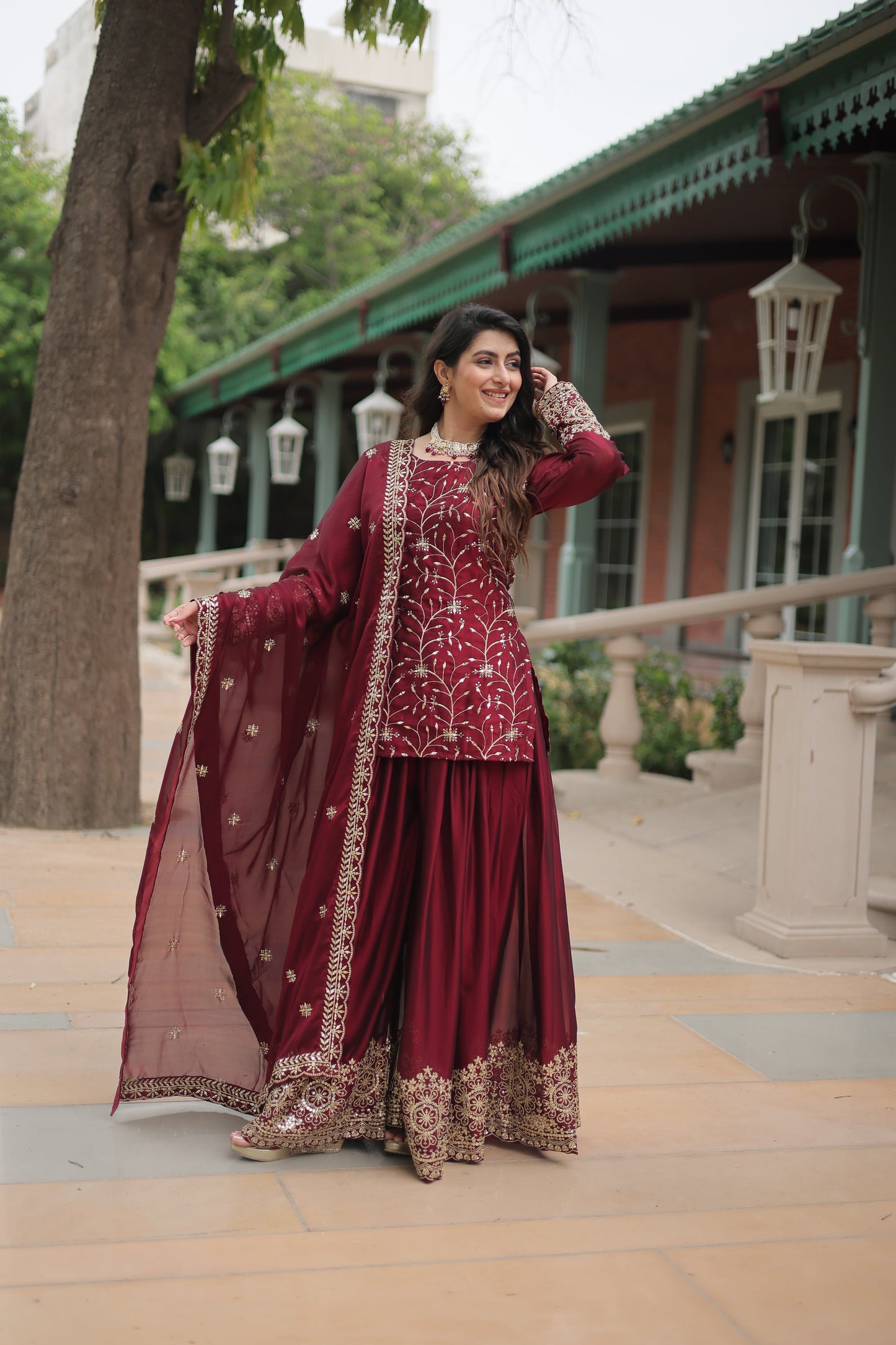 maroon sharara suit set 