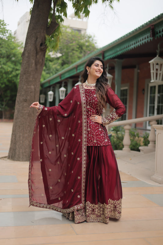 maroon sharara suit set 